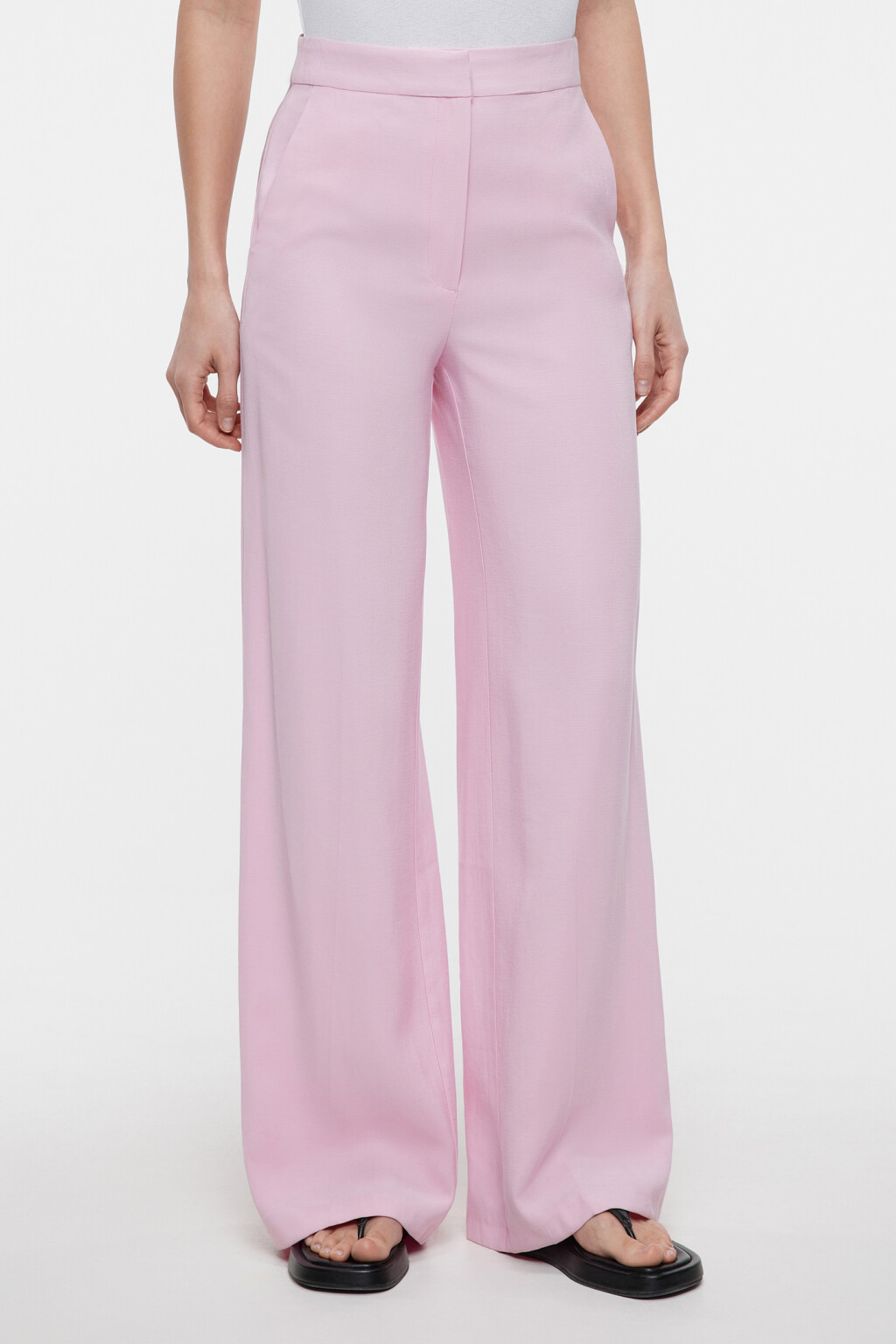 Брюки широкие костюмные из вискозной ткани - цвет розовый - 1