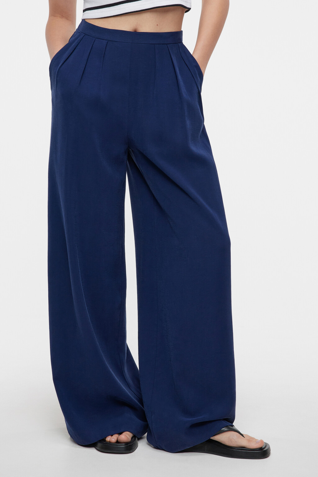 Брюки-палаццо широкие вискозные с высокой посадкой - цвет синий - 7