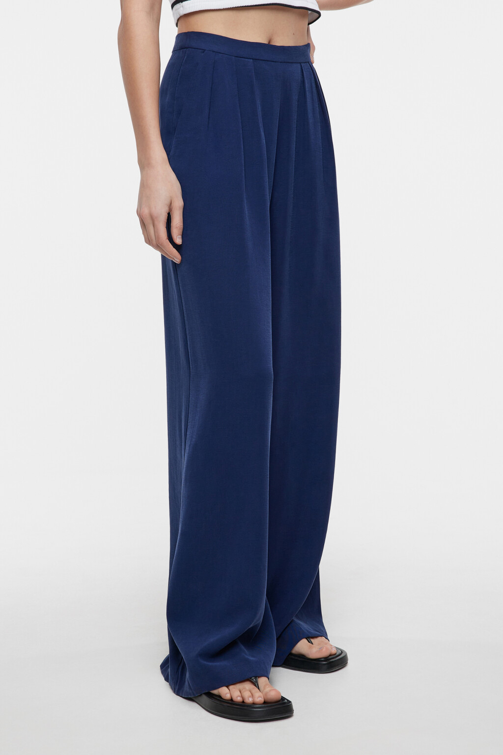 Брюки-палаццо широкие вискозные с высокой посадкой - цвет синий - 8