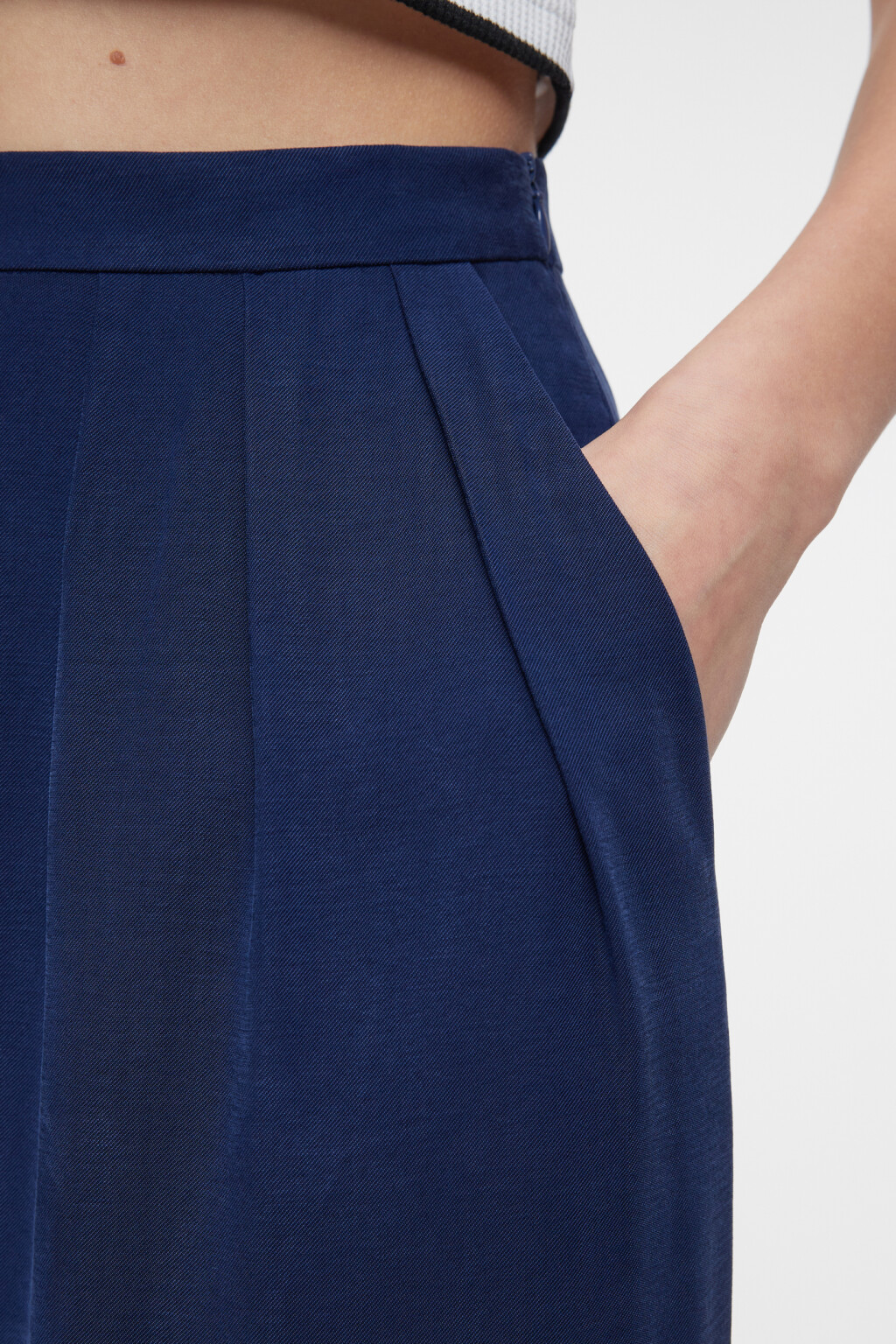Брюки-палаццо широкие вискозные с высокой посадкой - цвет синий - 4