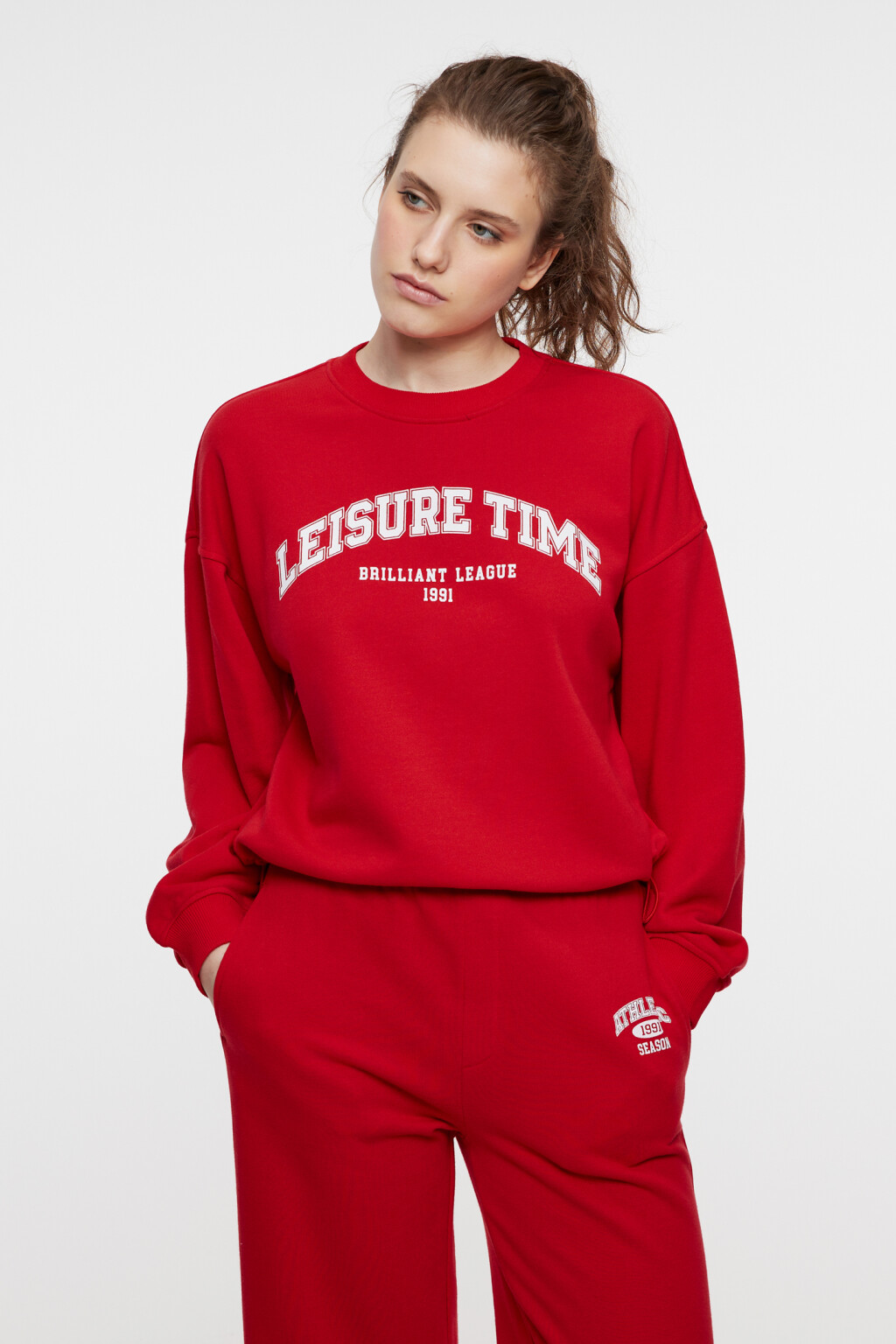 Свитшот oversize хлопковый с утяжками и стопперами - цвет красный - 1