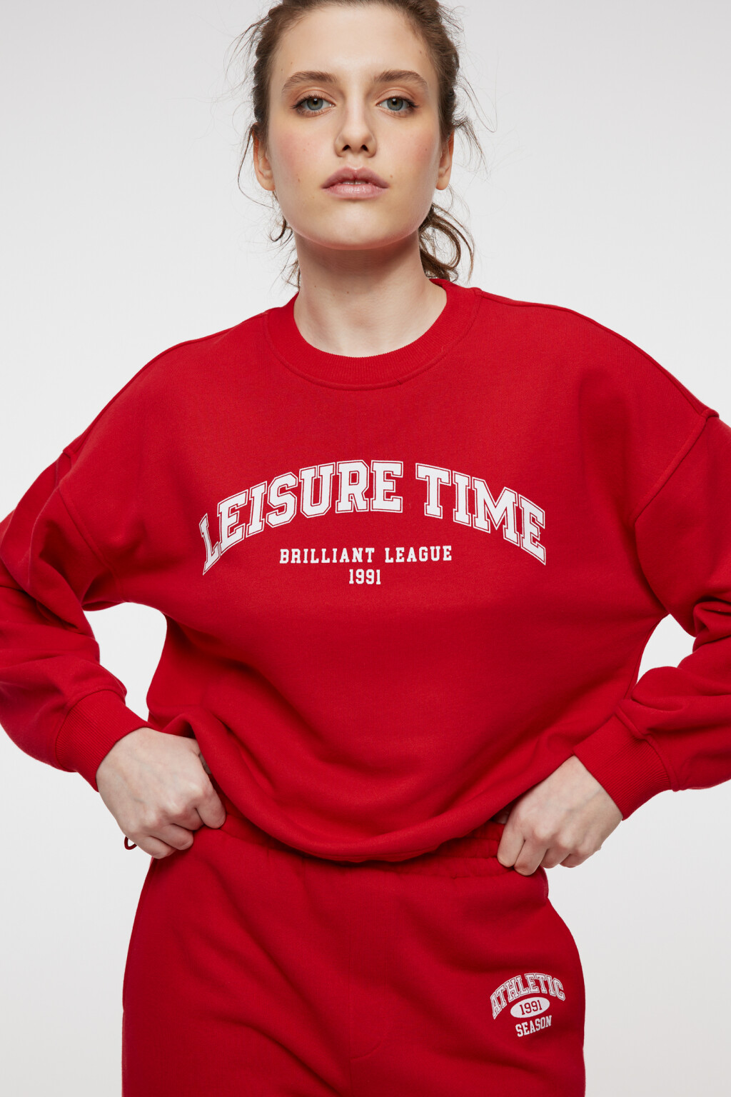 Свитшот oversize хлопковый с утяжками и стопперами - цвет красный - 9