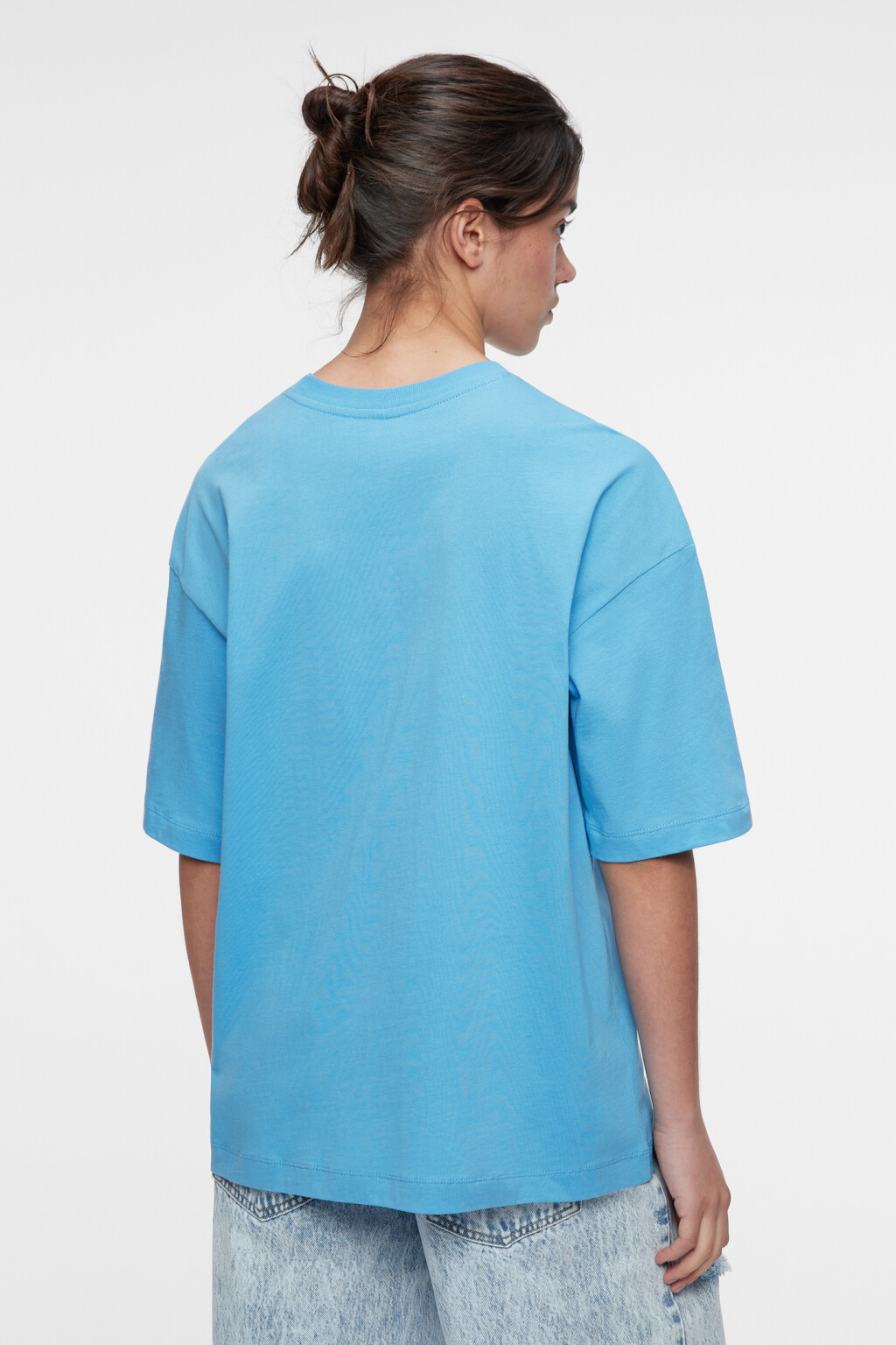 Футболка oversize хлопковая с принтом-надписью - цвет голубой - 4