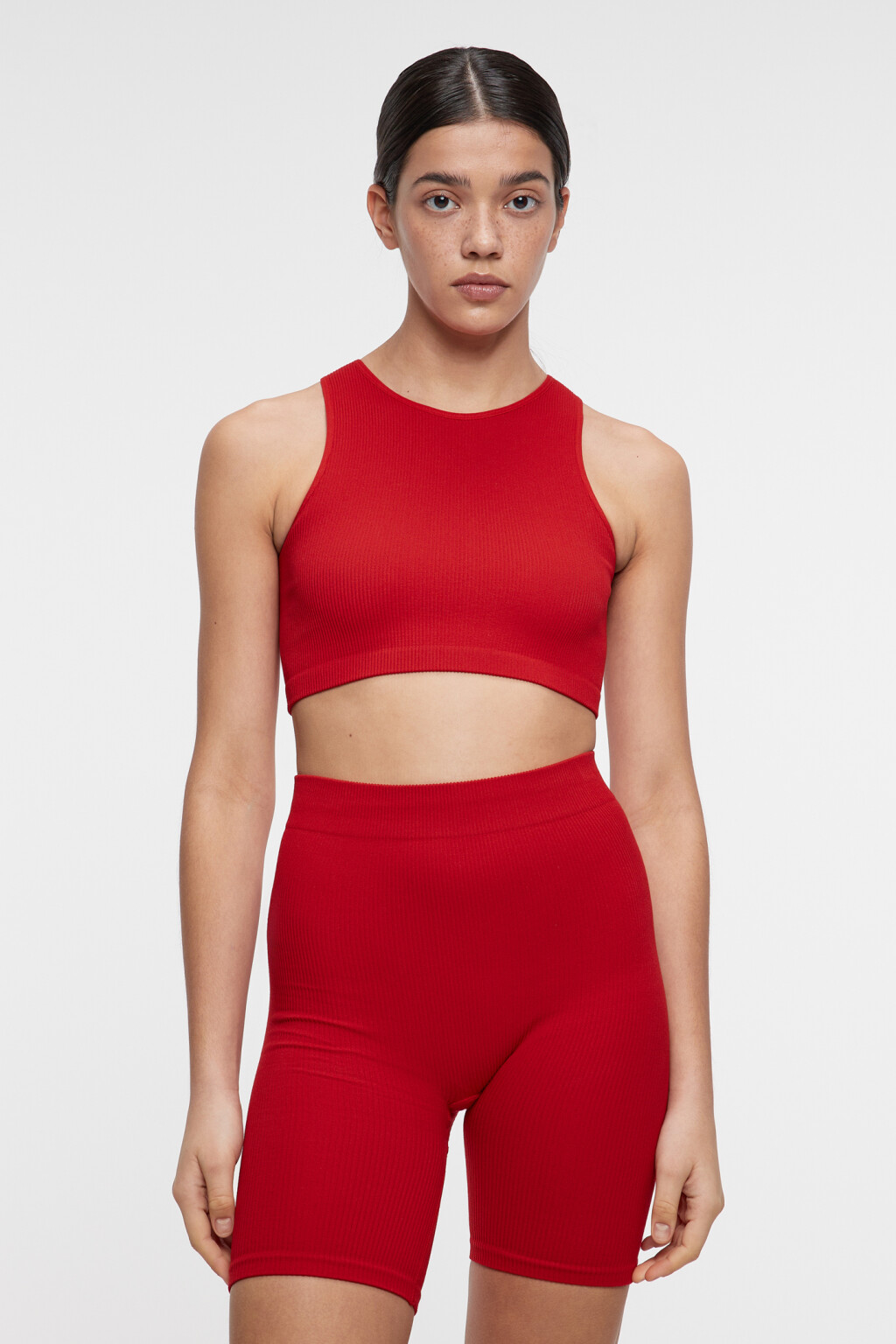 Топ-майка спортивный укороченный в рубчик - цвет красный - 1