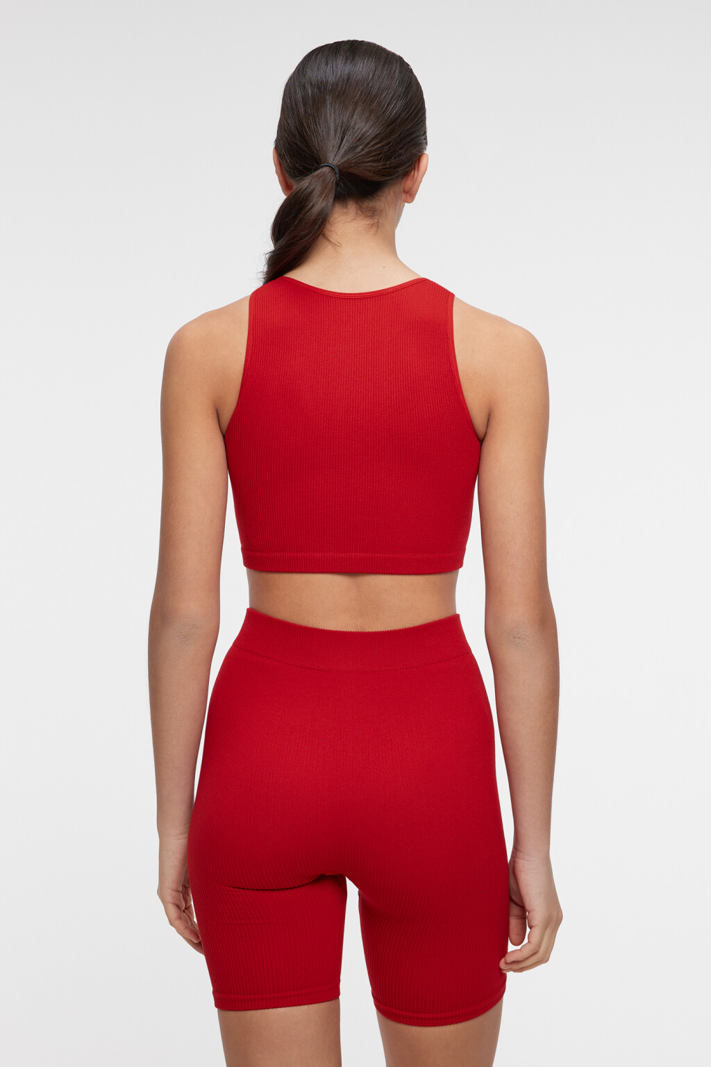 Топ-майка спортивный укороченный в рубчик - цвет красный - 3