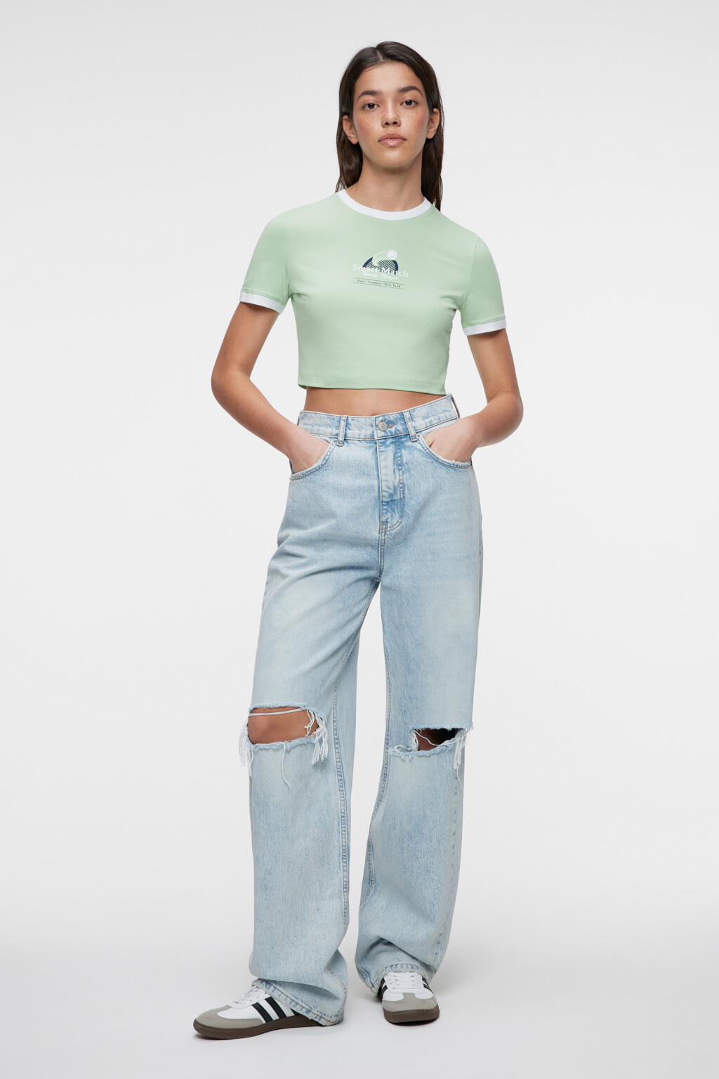 Топ-футболка хлопковый укороченный с принтом - цвет зеленый - 4