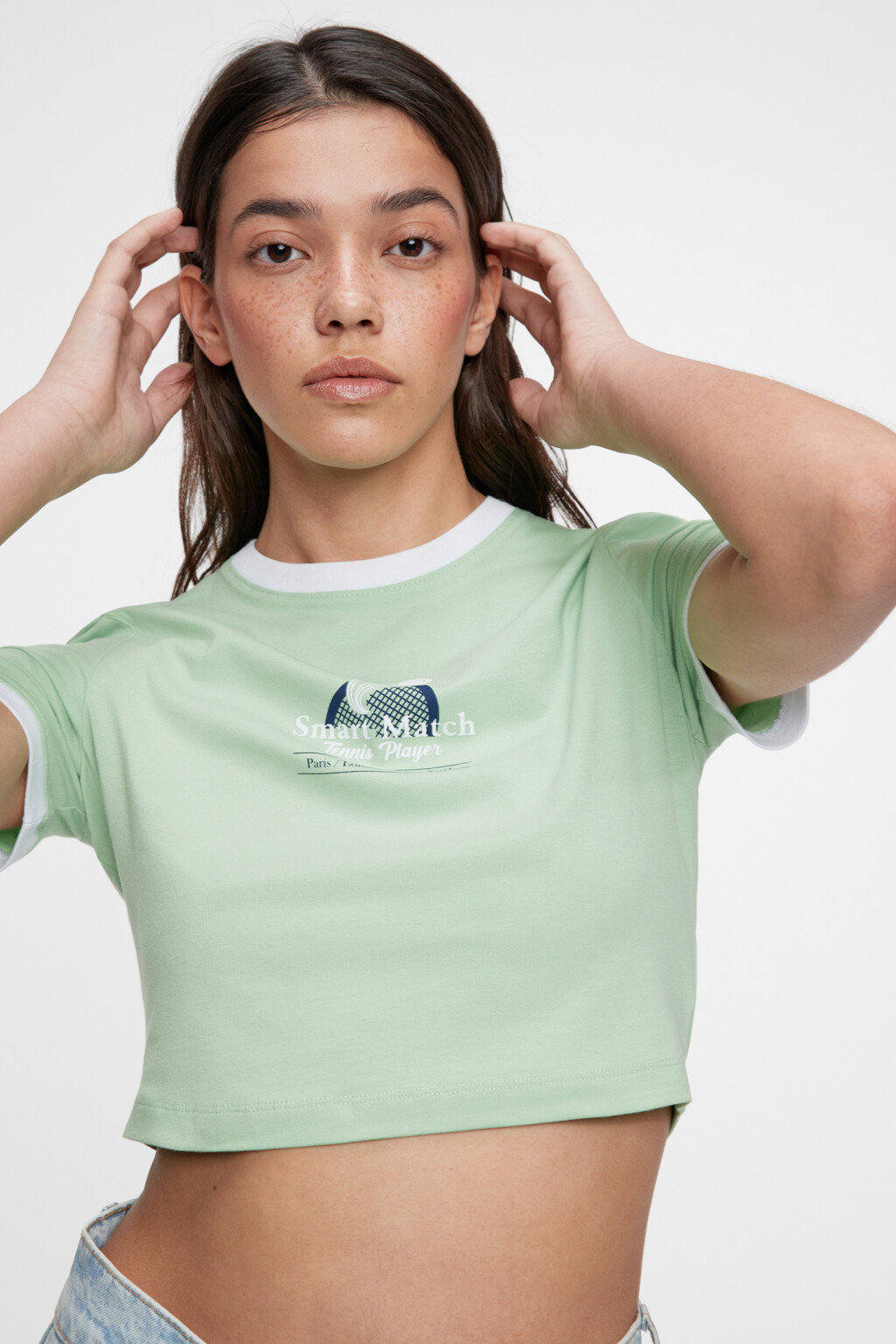 Топ-футболка хлопковый укороченный с принтом - цвет зеленый - 7