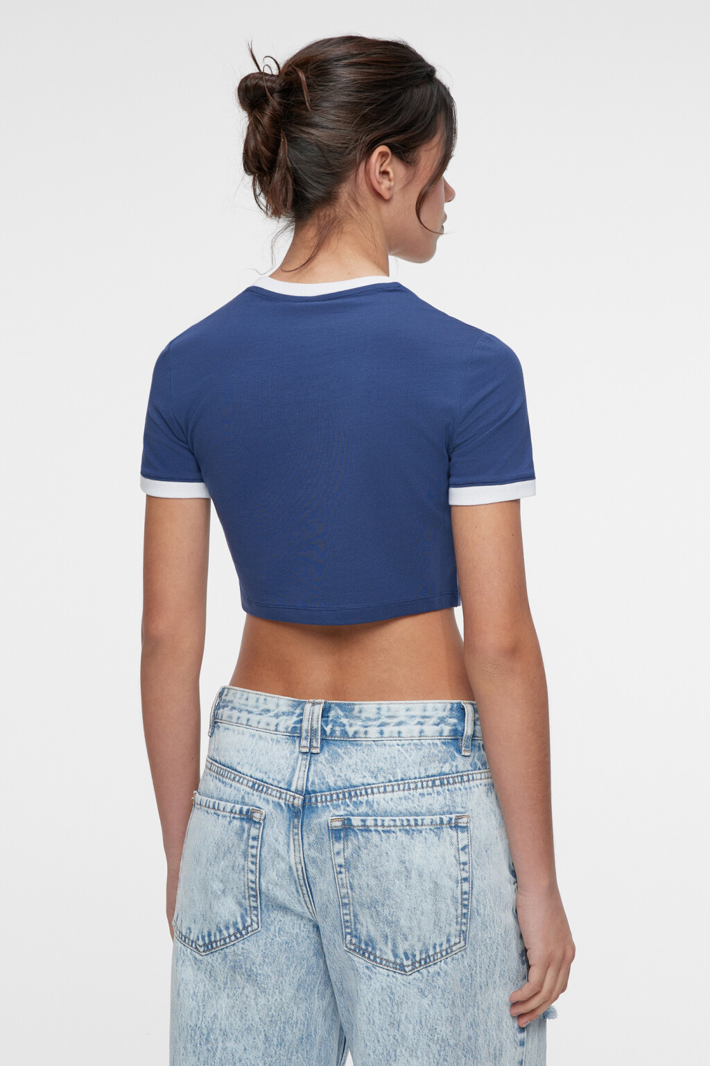 Топ-футболка хлопковый укороченный с принтом - цвет синий - 3