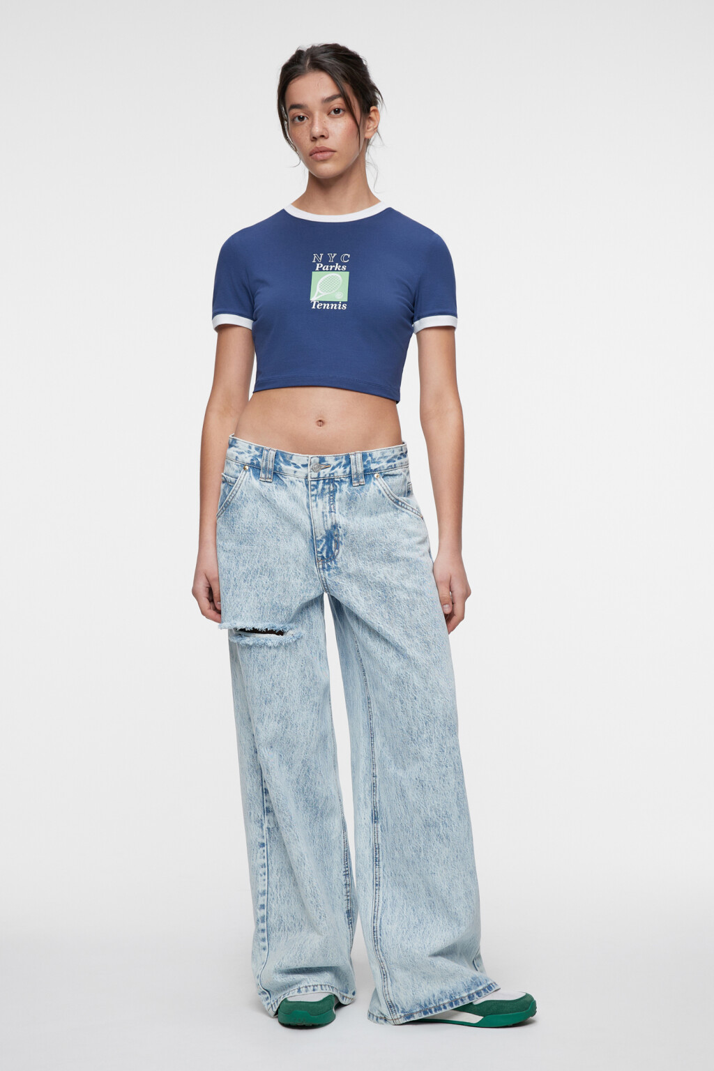 Топ-футболка хлопковый укороченный с принтом - цвет синий - 4