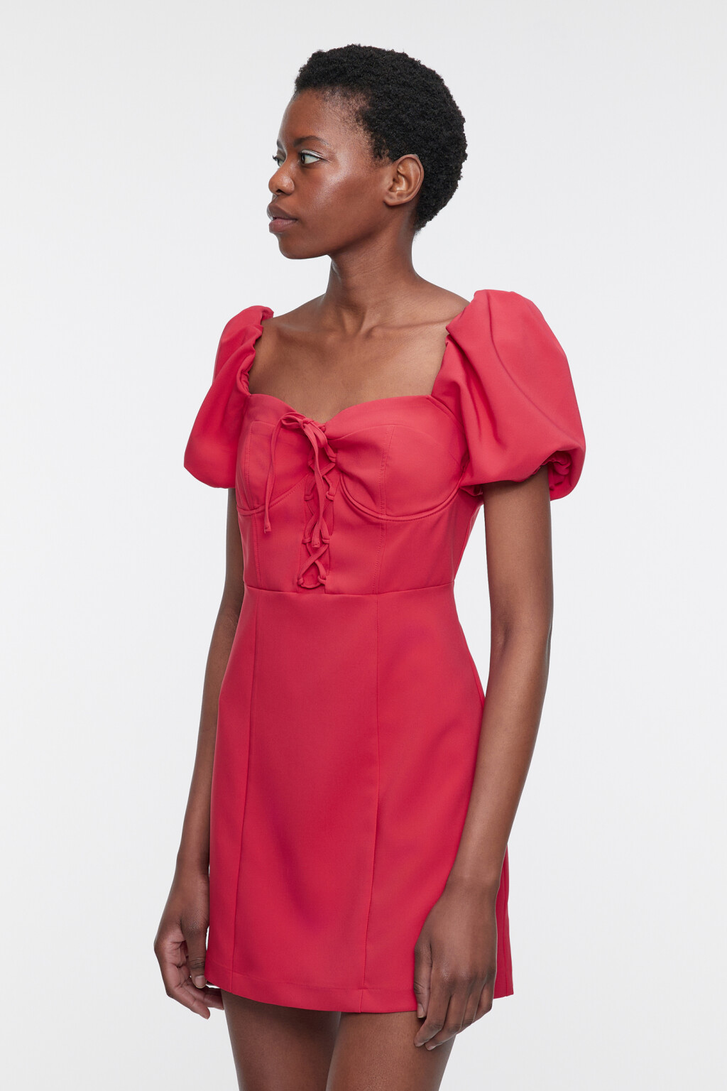 Платье-бюстье приталенное с фигурным вырезом и шнуровкой - цвет красный - 2