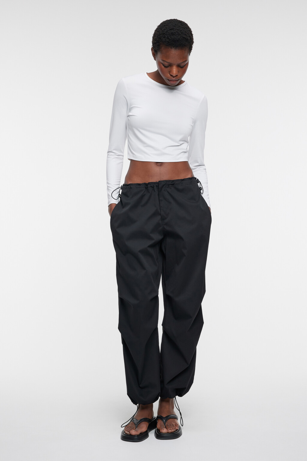 Лонгслив укороченный облегающий однотонный - цвет белый - 1