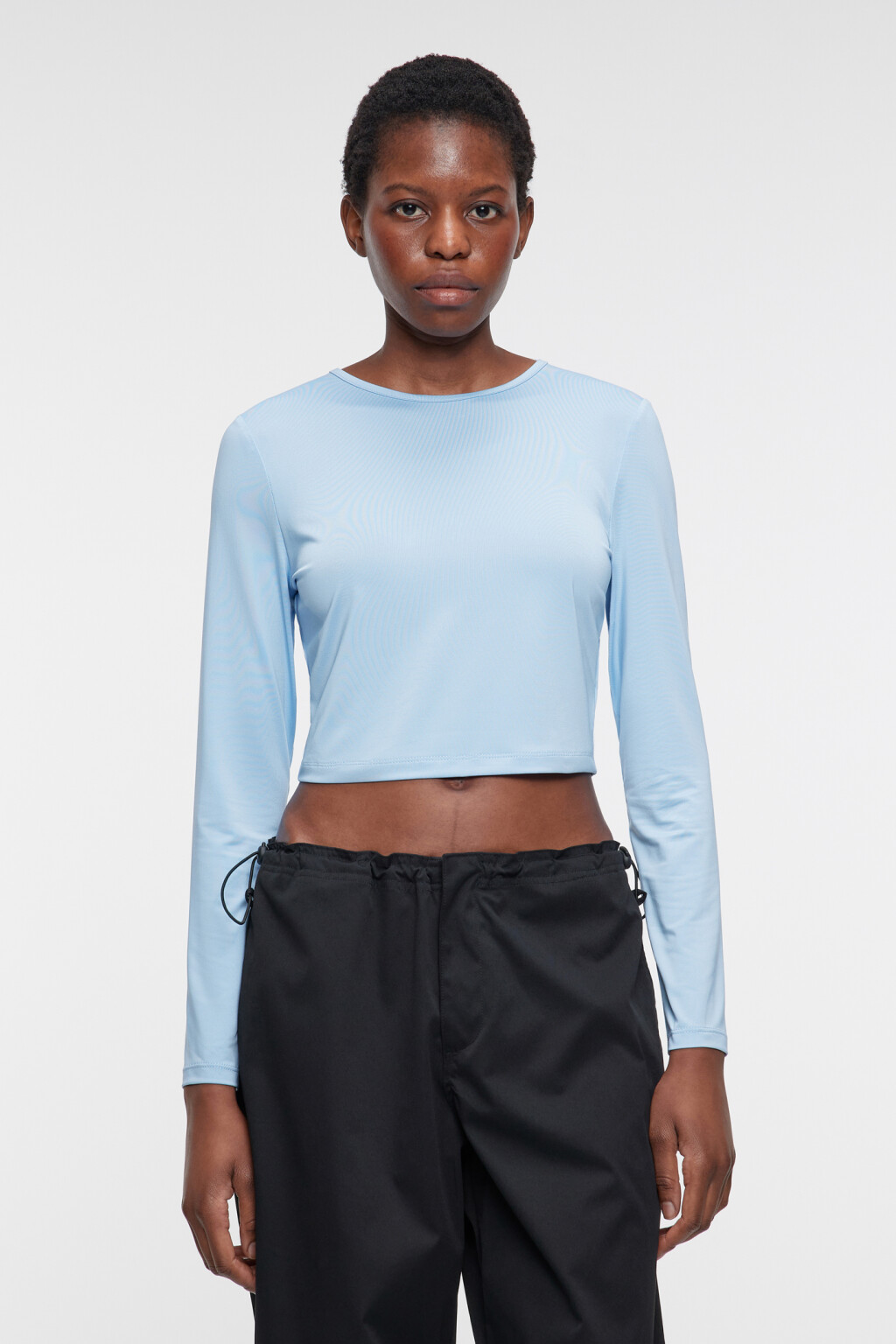 Лонгслив укороченный облегающий однотонный - цвет голубой - 3