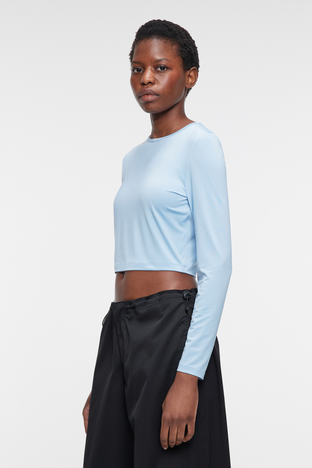 Лонгслив укороченный облегающий однотонный - цвет голубой - 4