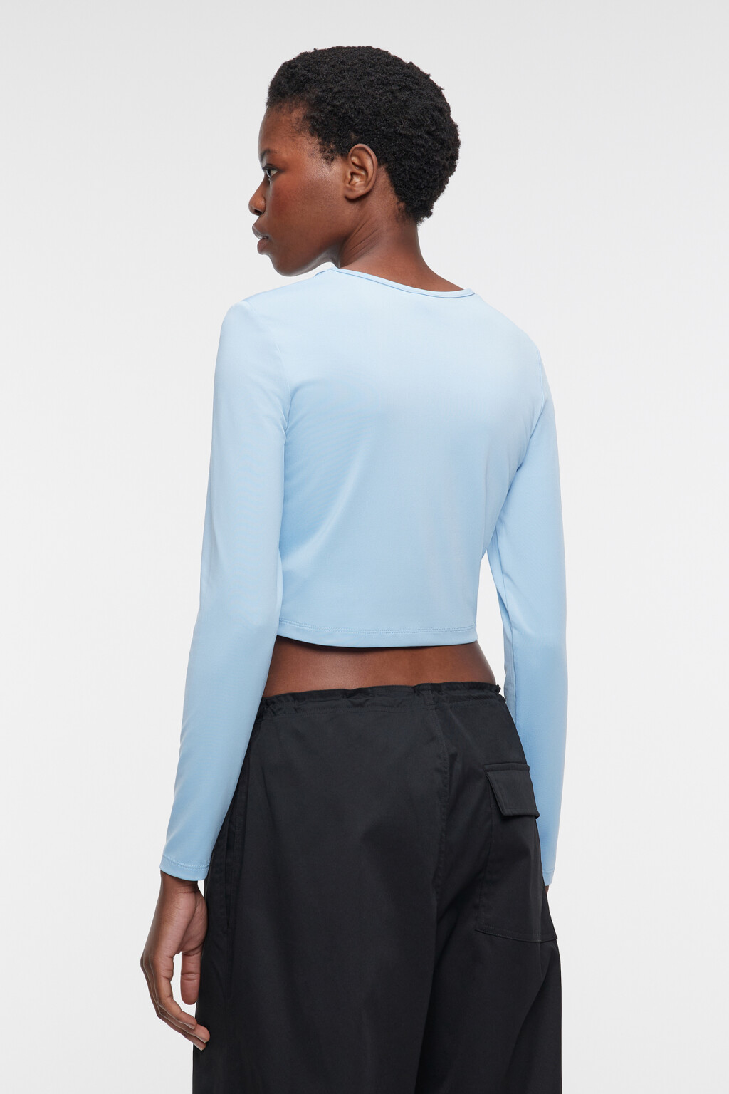 Лонгслив укороченный облегающий однотонный - цвет голубой - 5