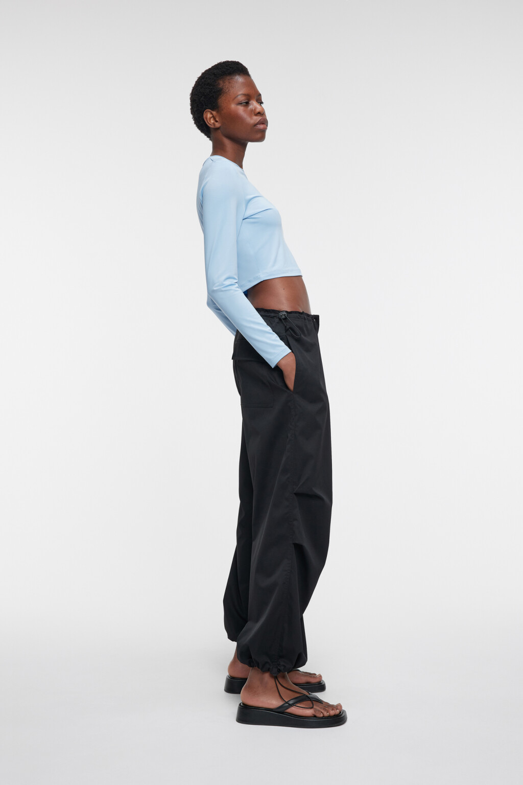 Лонгслив укороченный облегающий однотонный - цвет голубой - 1