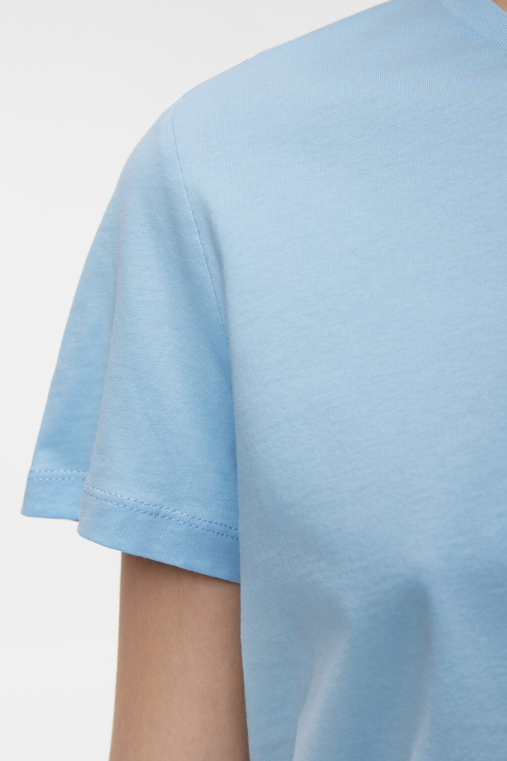 Футболка прямая хлопковая с принтом-надписью - цвет голубой - 5