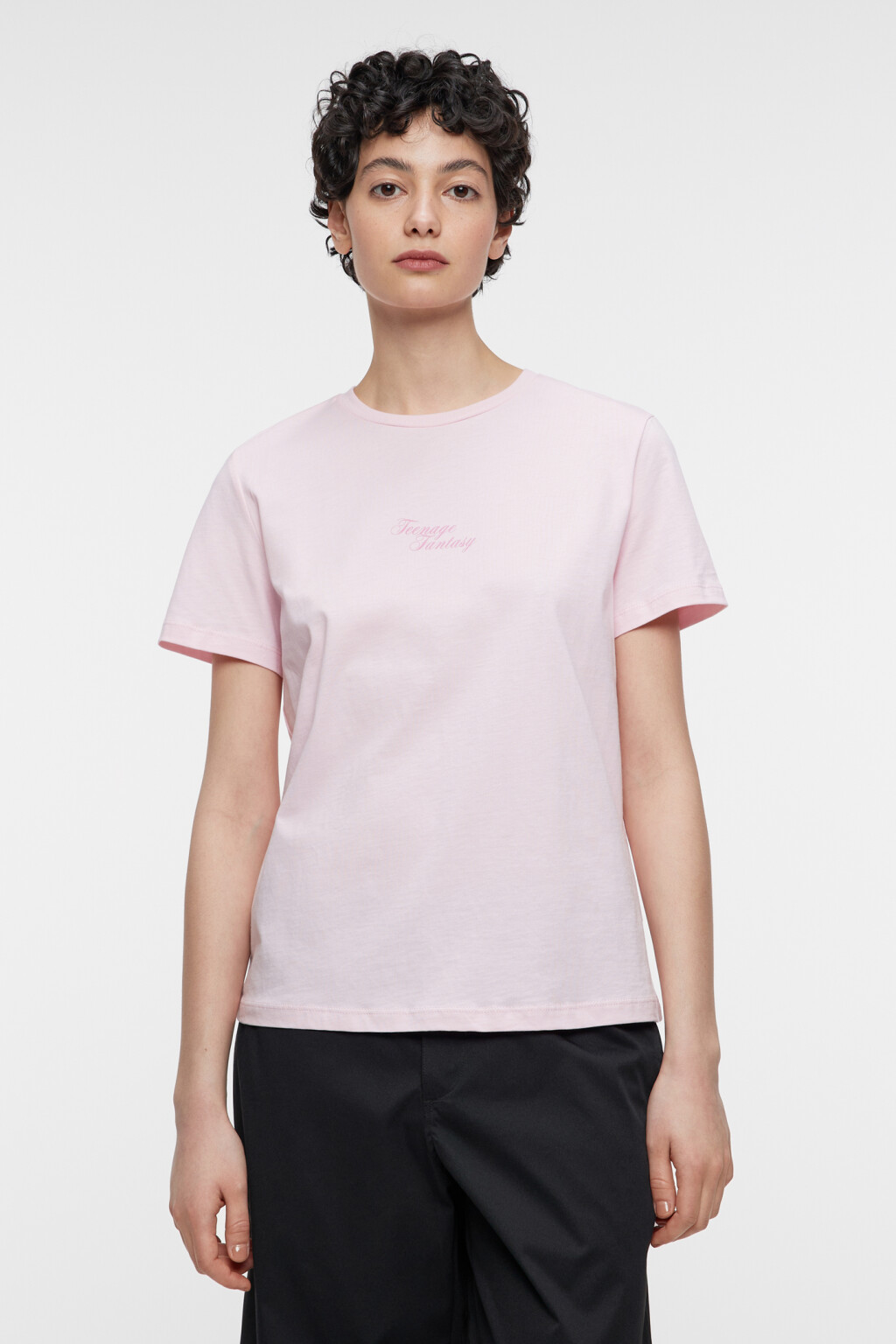 Футболка прямая хлопковая с принтом-надписью - цвет розовый - 1