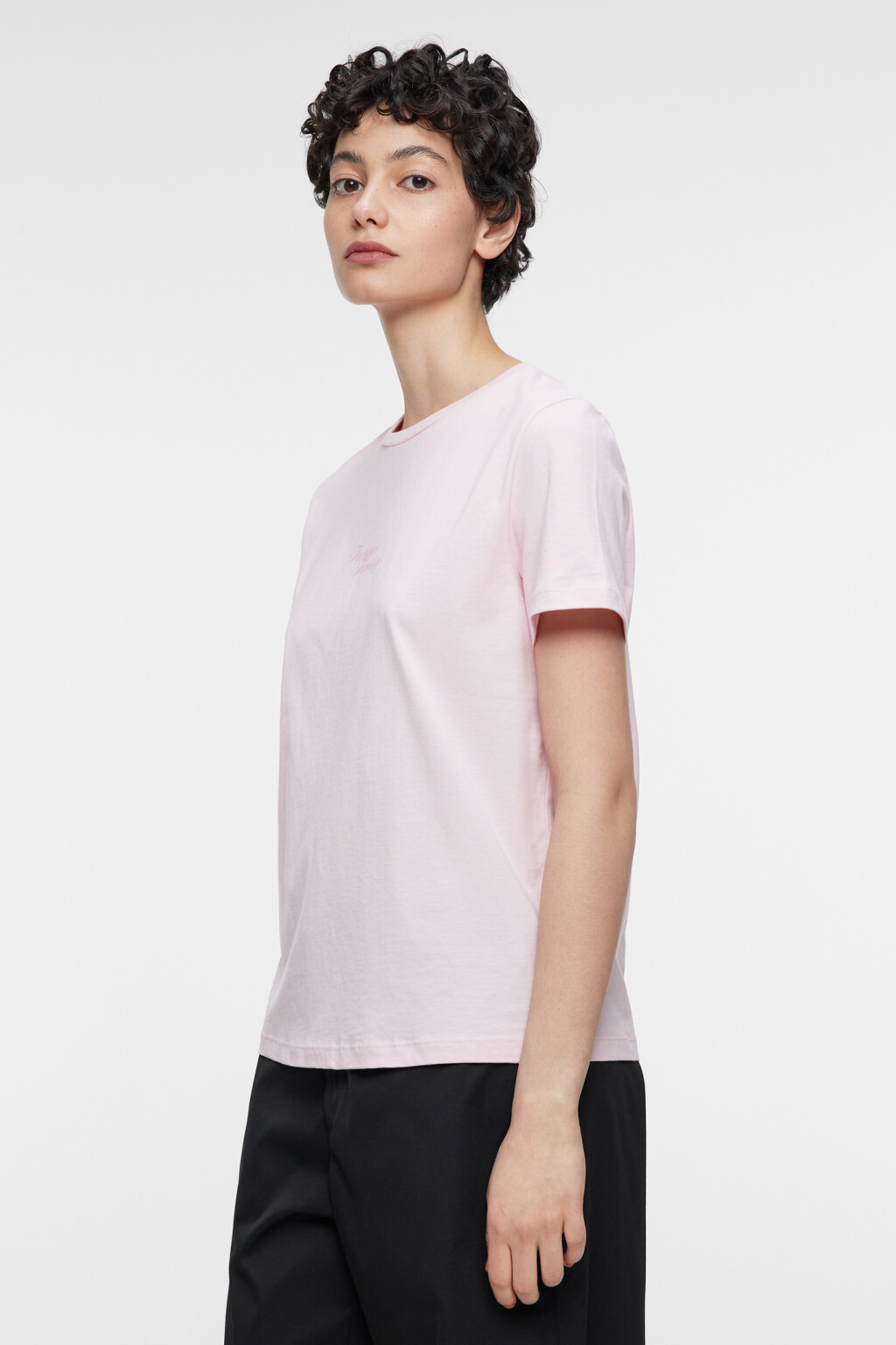 Футболка прямая хлопковая с принтом-надписью - цвет розовый - 2