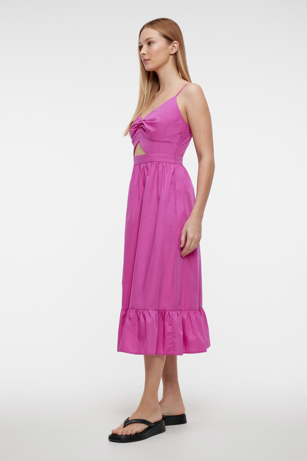 Платье-сарафан миди на тонких бретельках с воланами - цвет розовый - 2