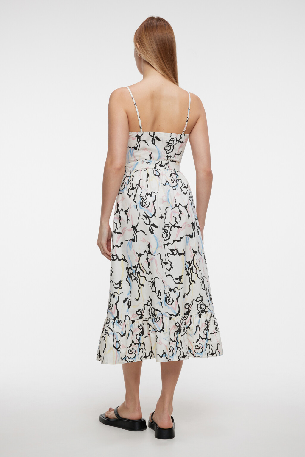 Платье-сарафан миди на тонких бретельках с воланами - цвет мультиколор - 3