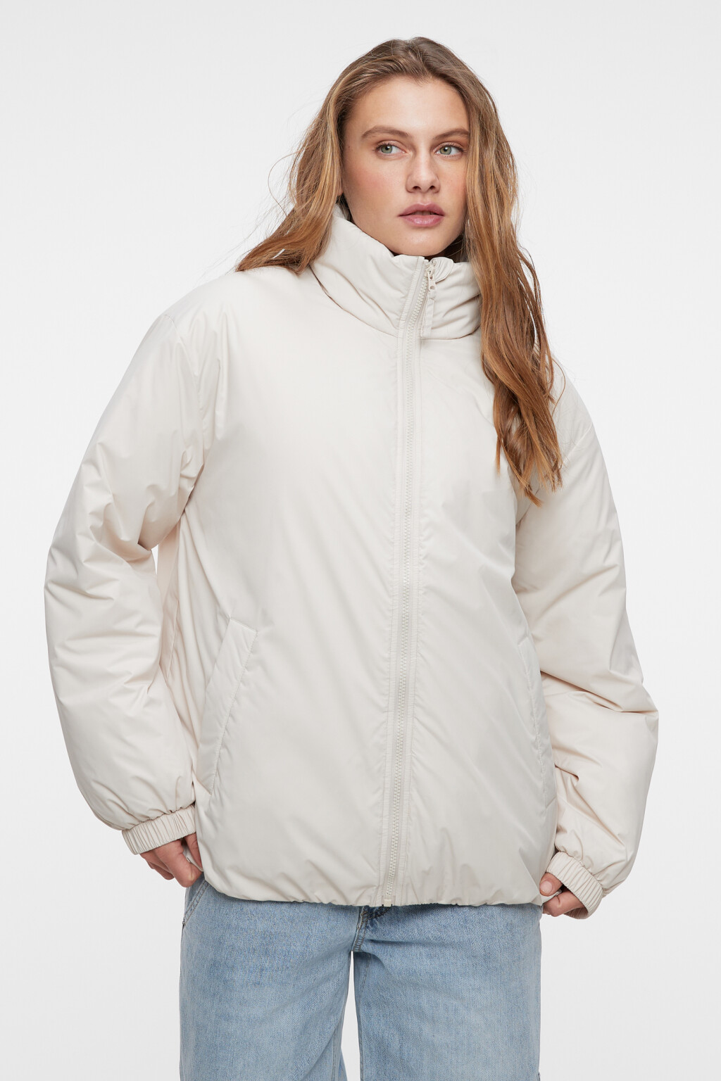 Куртка oversize утепленная с воротником-стойкой - цвет бежевый - 1