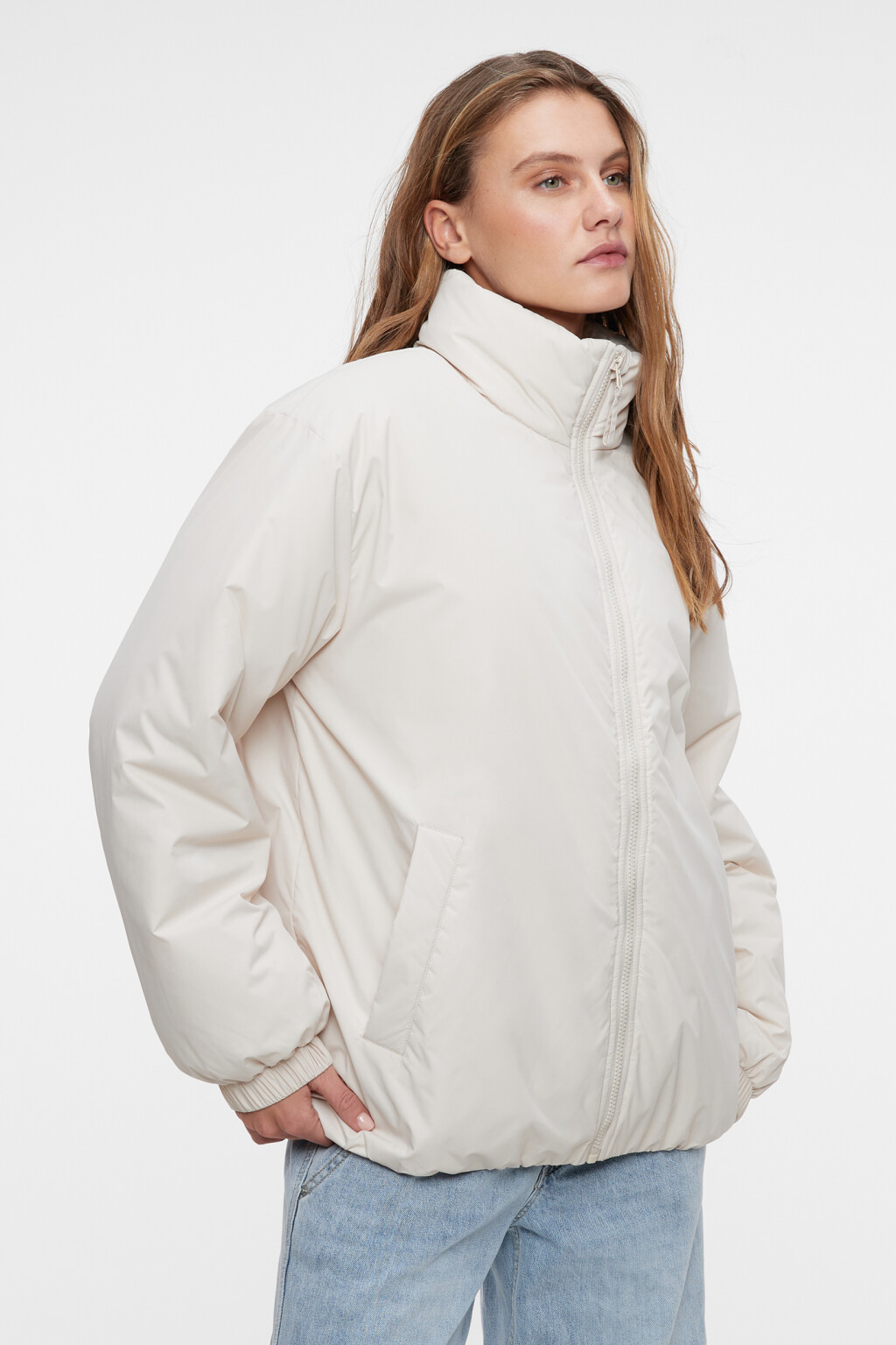 Куртка oversize утепленная с воротником-стойкой - цвет бежевый - 2