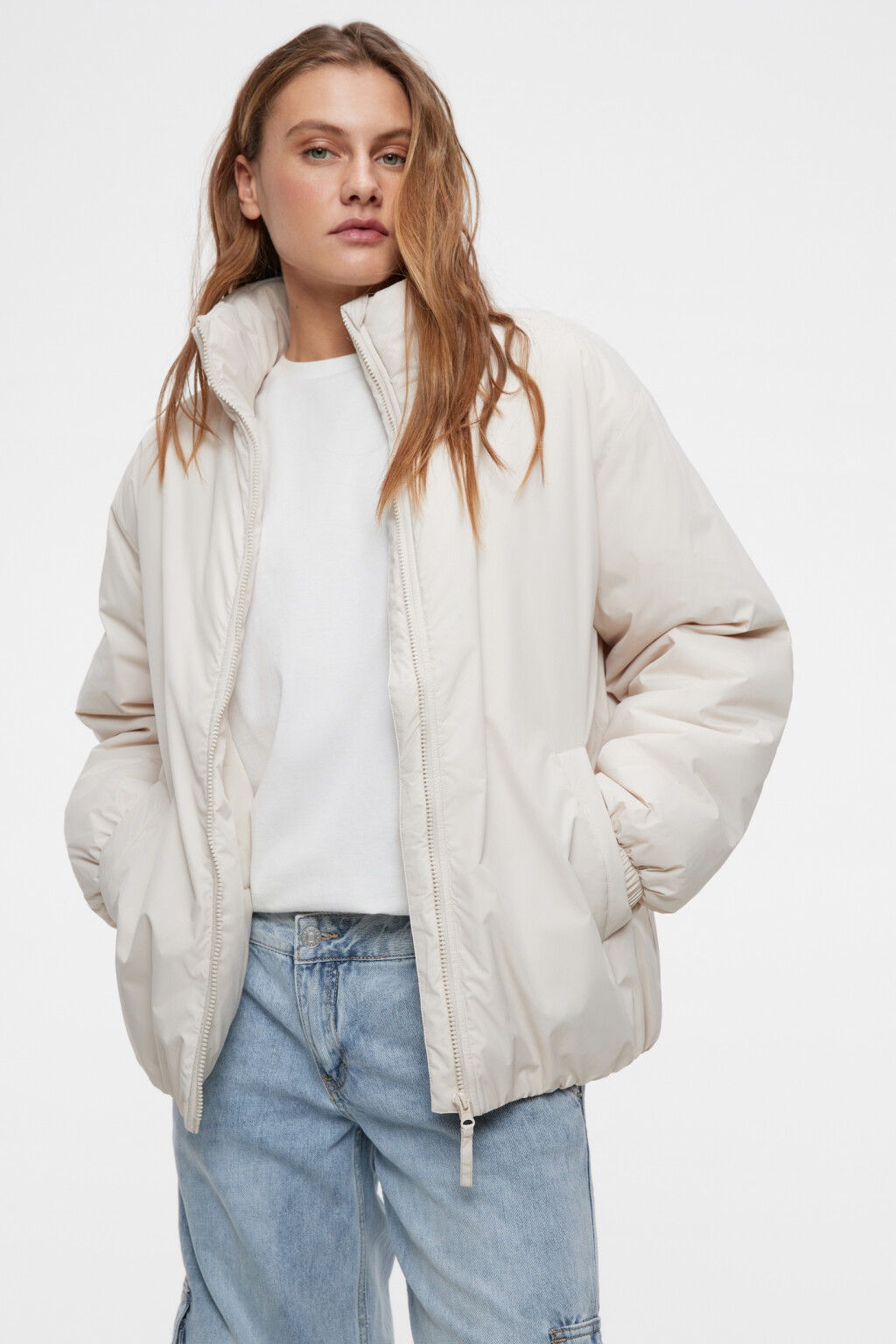 Куртка oversize утепленная с воротником-стойкой - цвет бежевый - 8