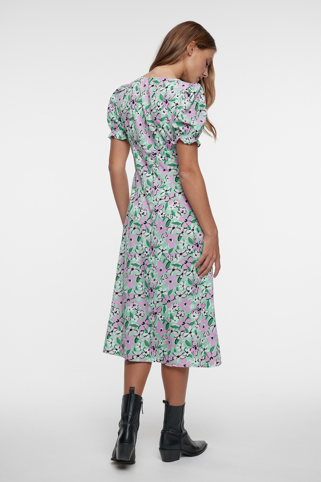 Платье-рубашка миди приталенное с рукавами-фонариками - цвет мультиколор - 3