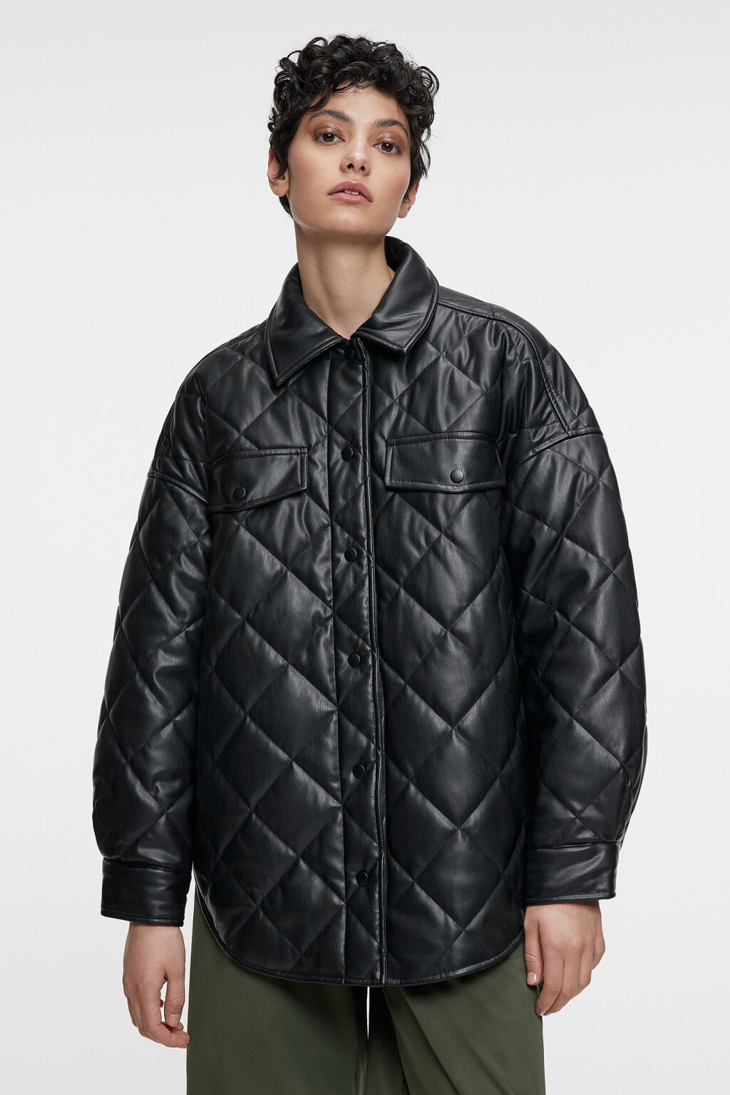 Куртка-рубашка oversize стеганая  - цвет черный - 1