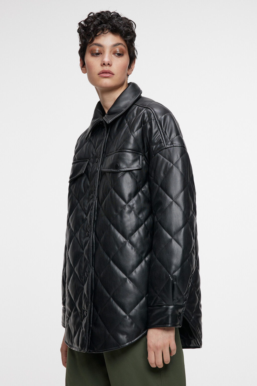 Куртка-рубашка oversize стеганая  - цвет черный - 2