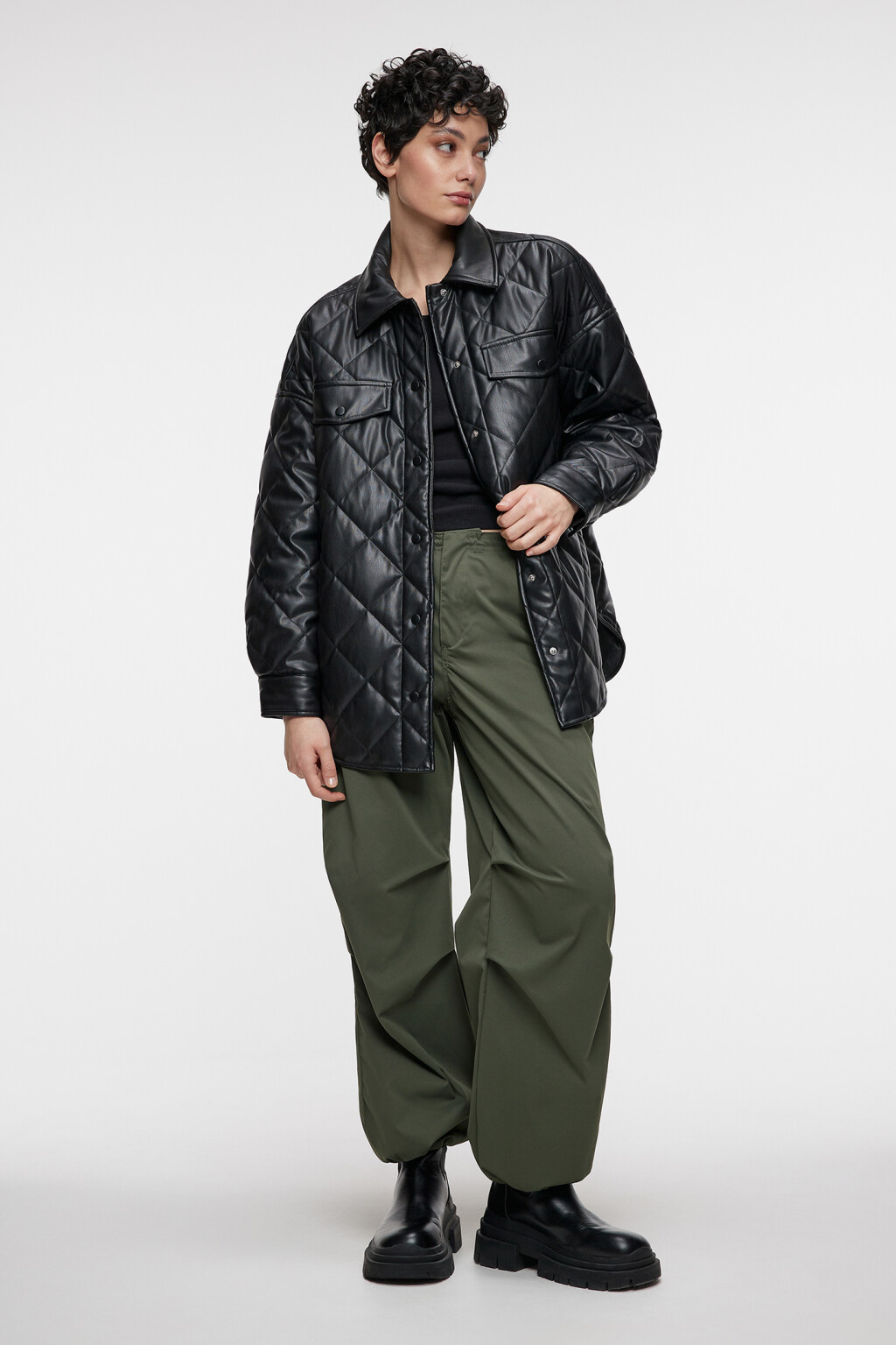 Куртка-рубашка oversize стеганая  - цвет черный - 4