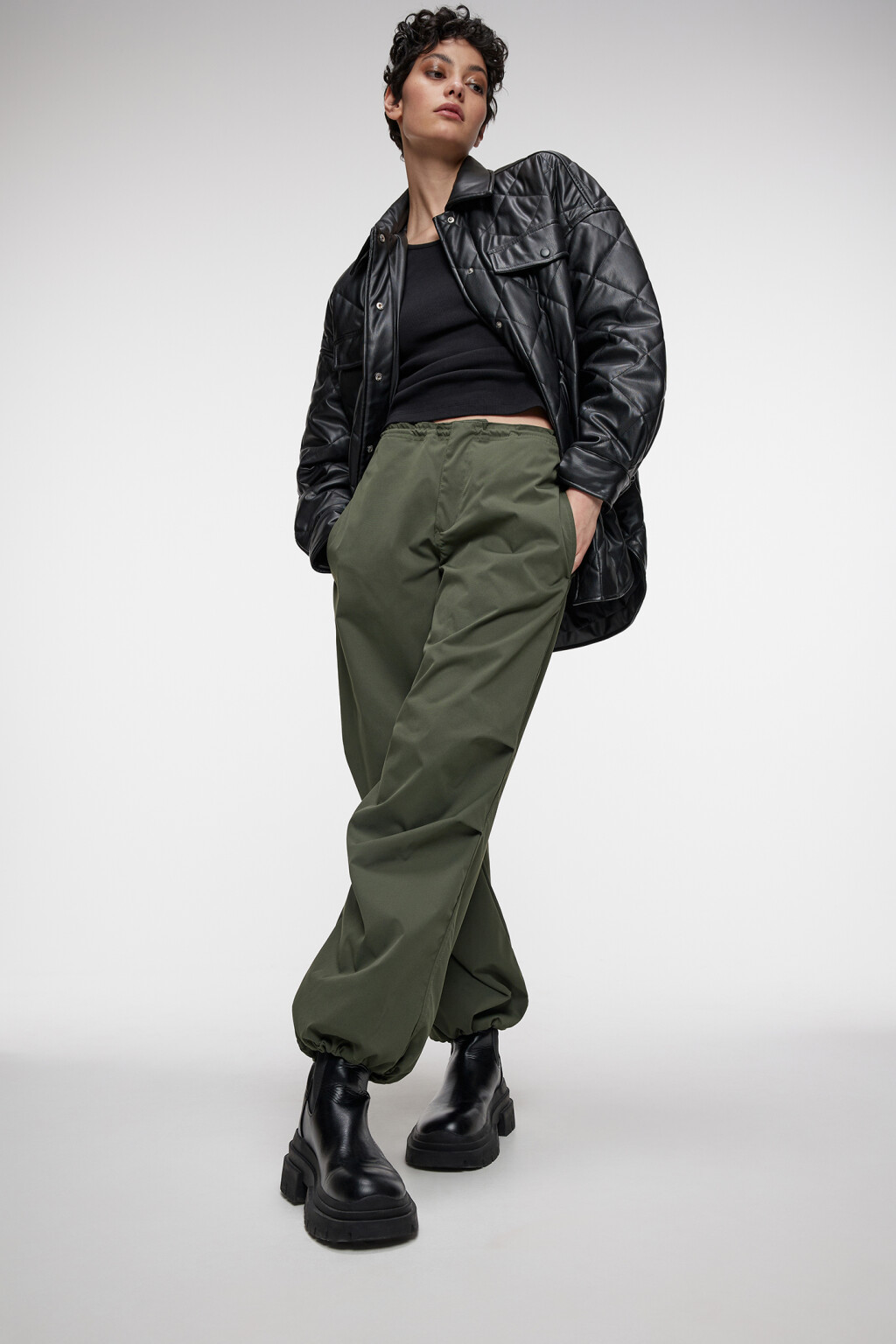 Куртка-рубашка oversize стеганая  - цвет черный - 10