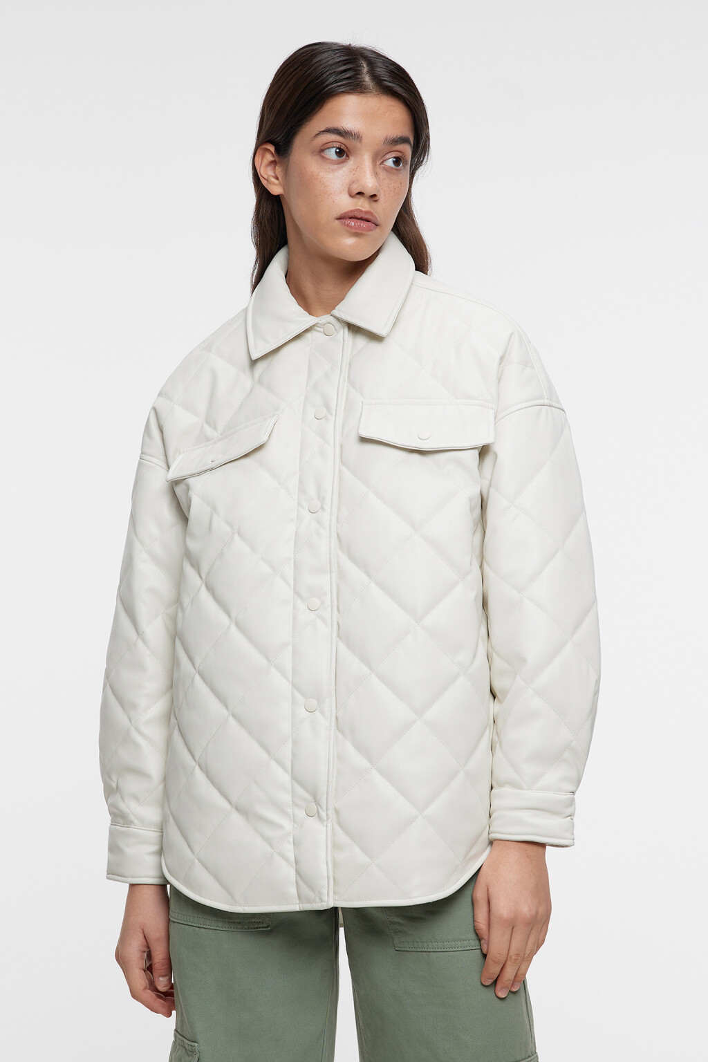 Куртка-рубашка oversize стеганая  - цвет бежевый - 1