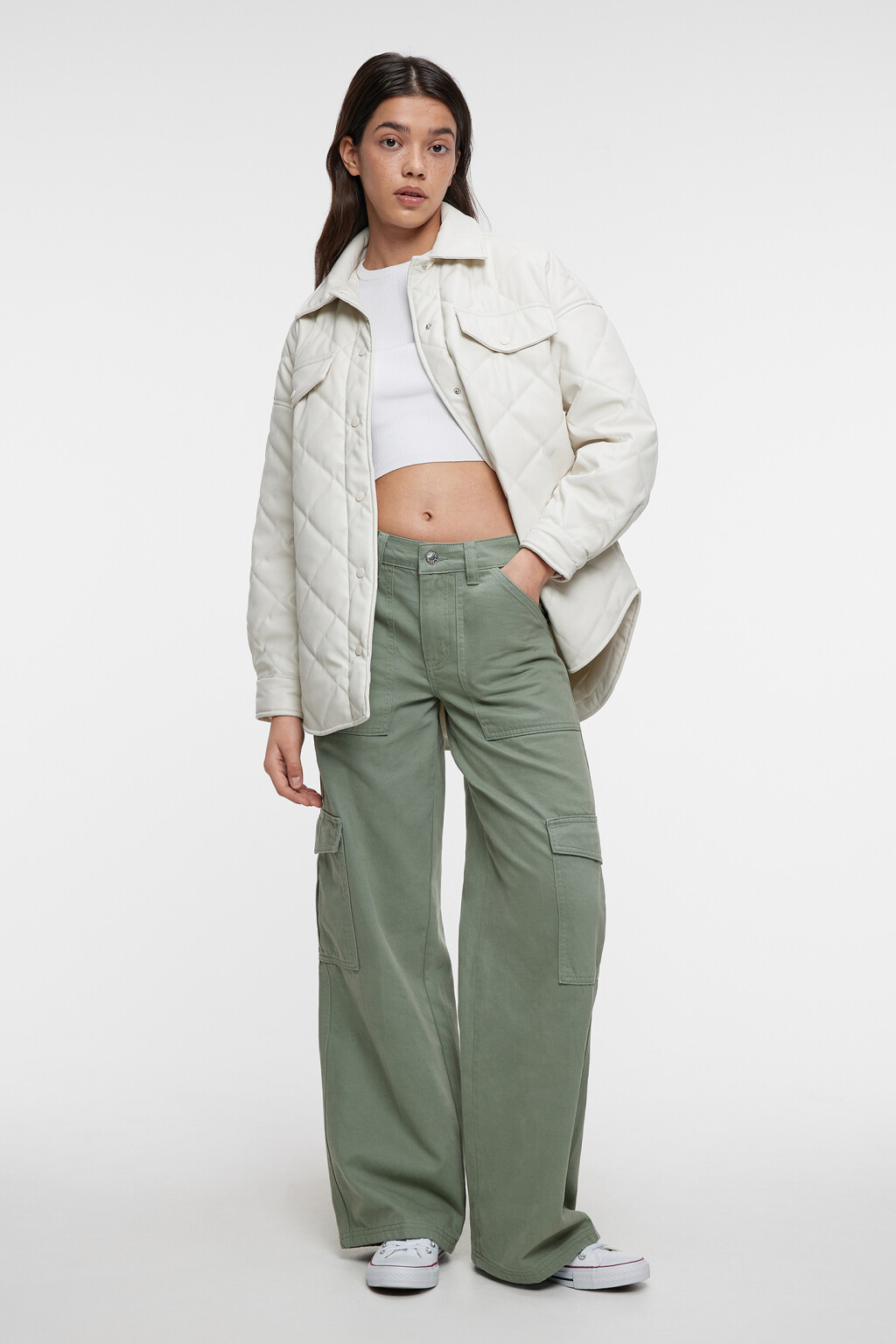 Куртка-рубашка oversize стеганая  - цвет бежевый - 4