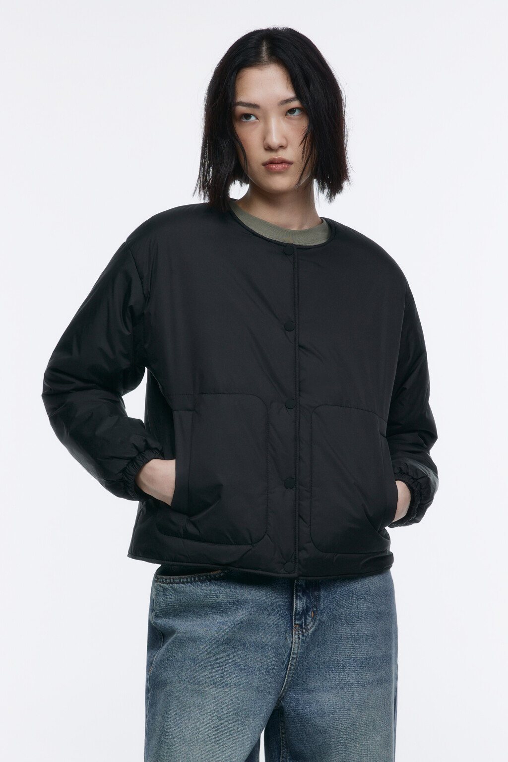 Куртка стеганая без воротника - цвет черный - 2