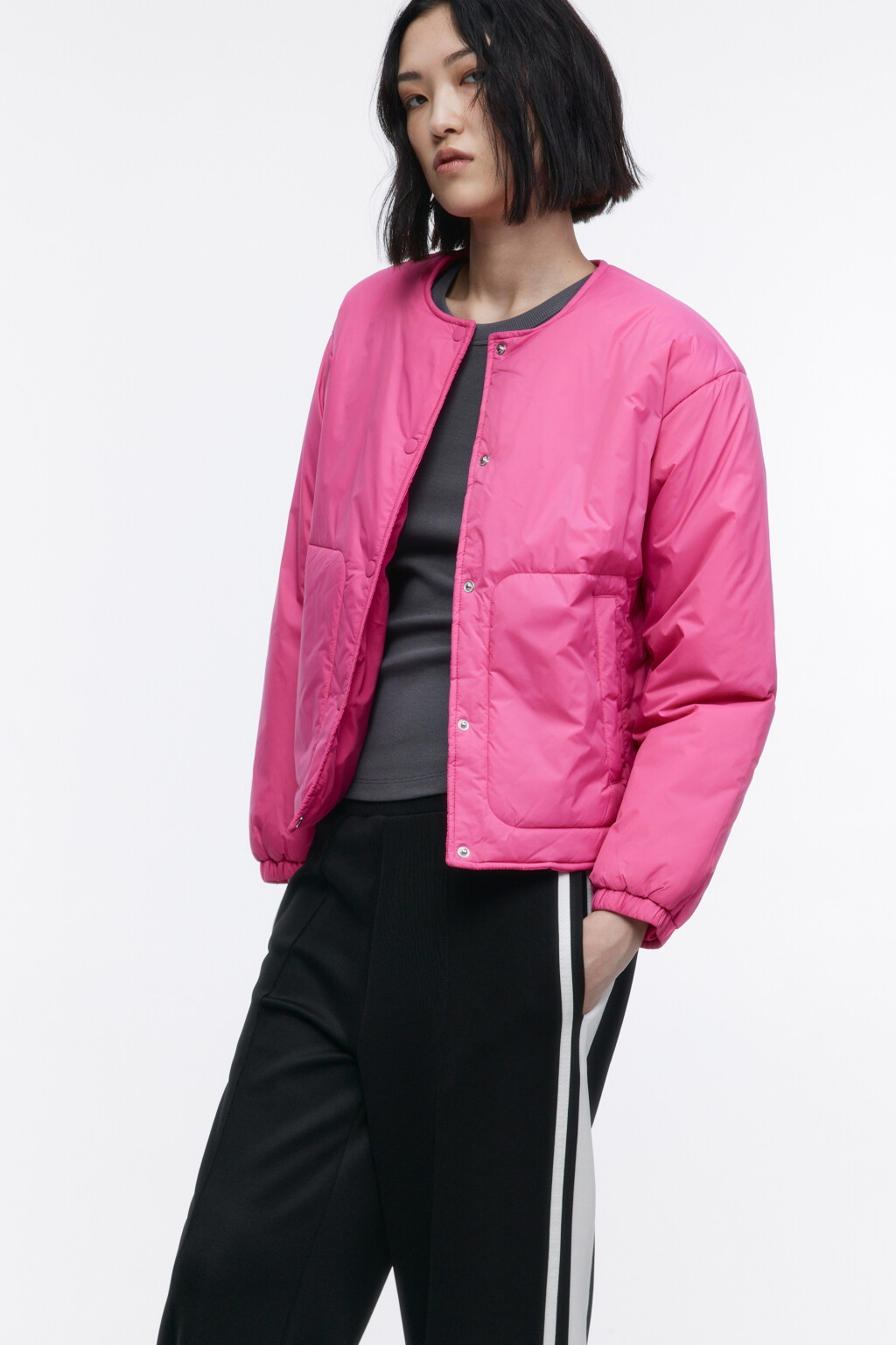 Куртка стеганая без воротника - цвет розовый - 2