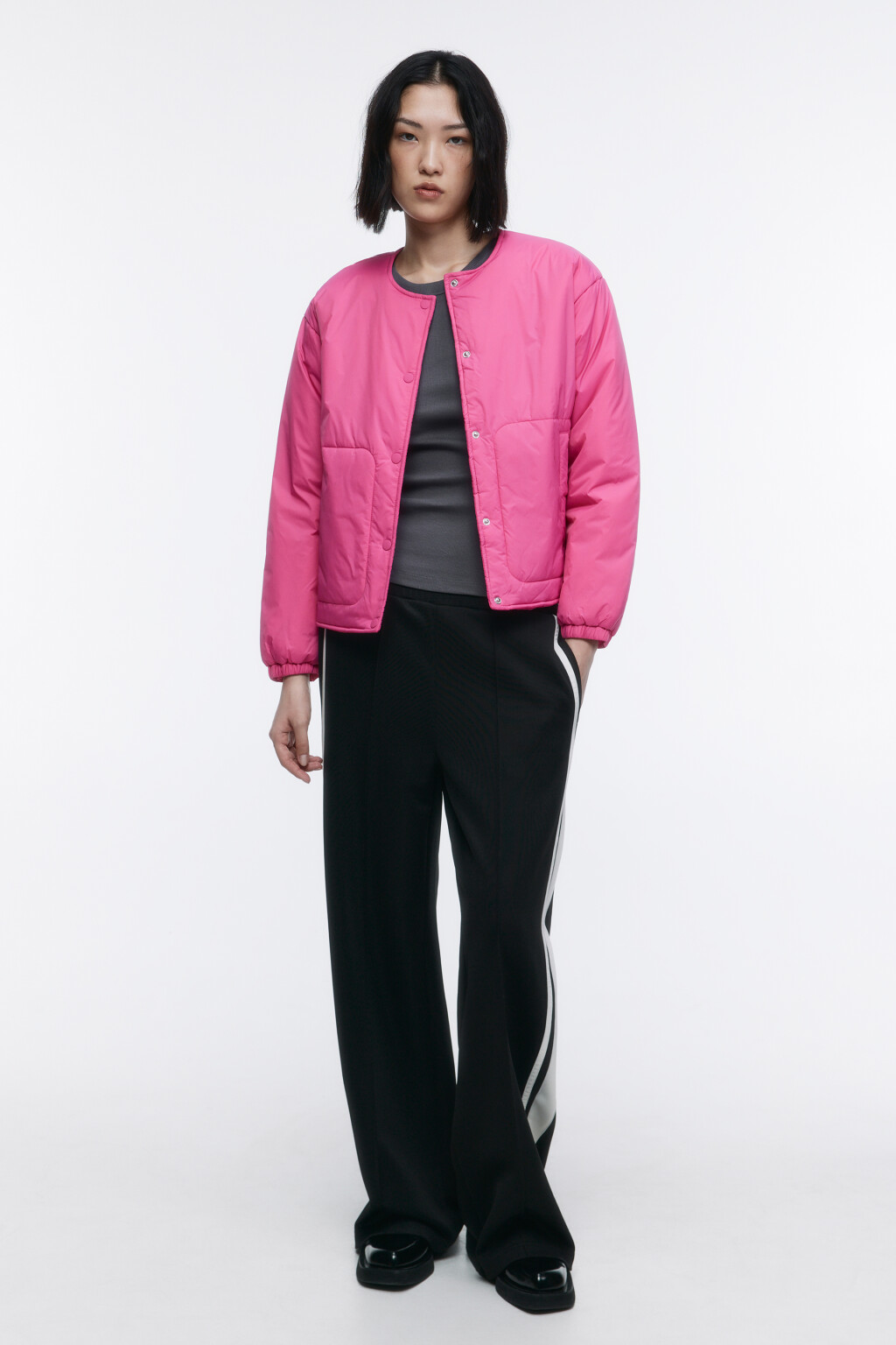 Куртка стеганая без воротника - цвет розовый - 1
