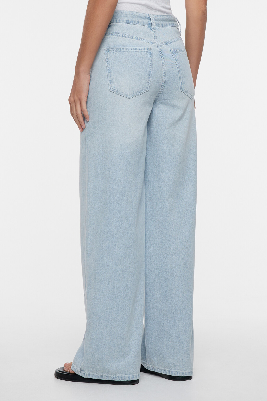 Джинсы wide leg широкие с поясом-шнурком в кулиске - цвет голубой - 3