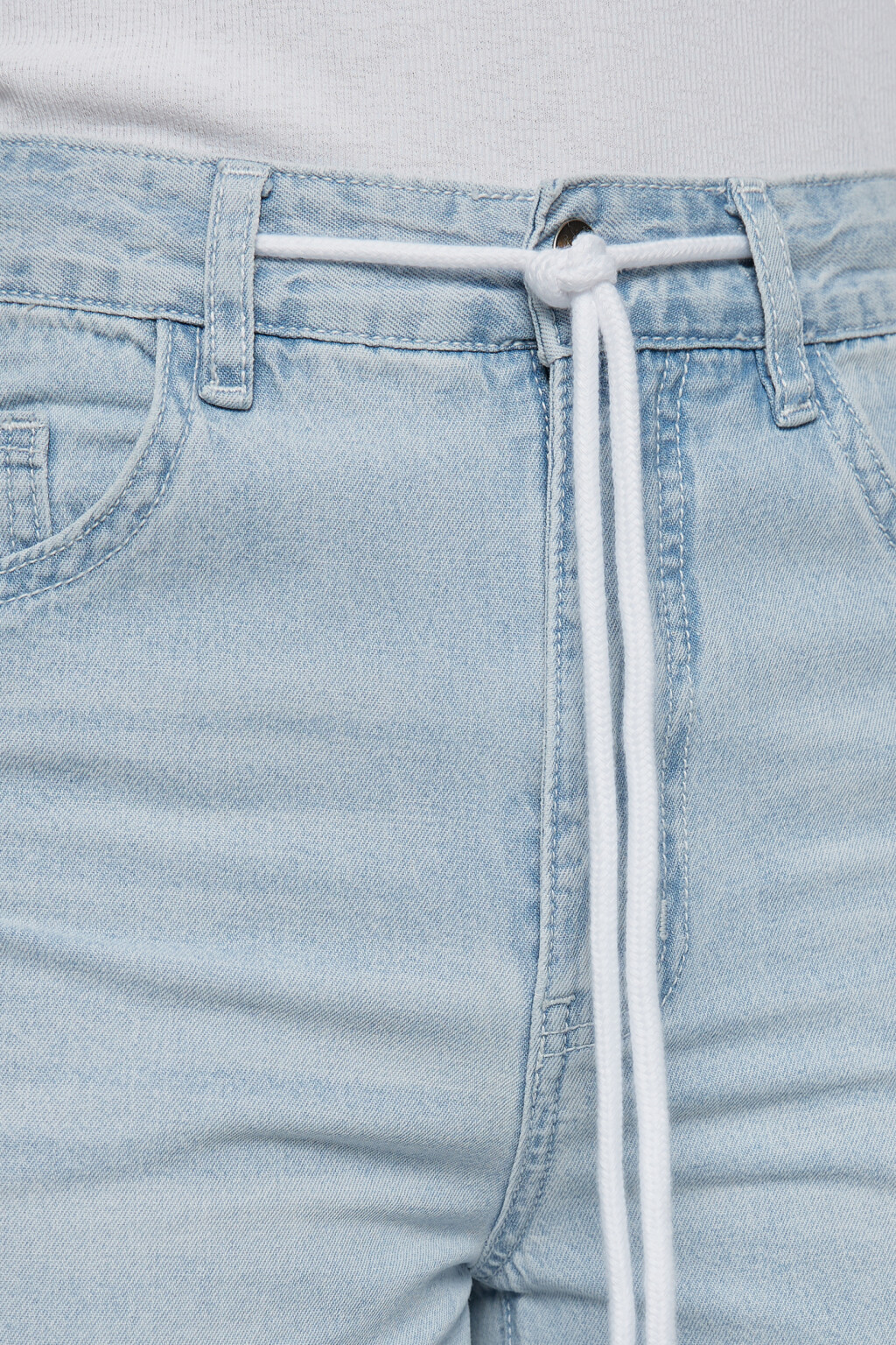 Джинсы wide leg широкие с поясом-шнурком в кулиске - цвет голубой - 5