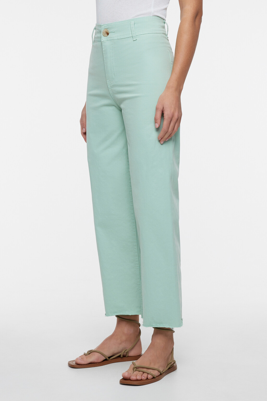 Джинсы-трубы wide leg широкие с обрезанными краями - цвет голубой - 2