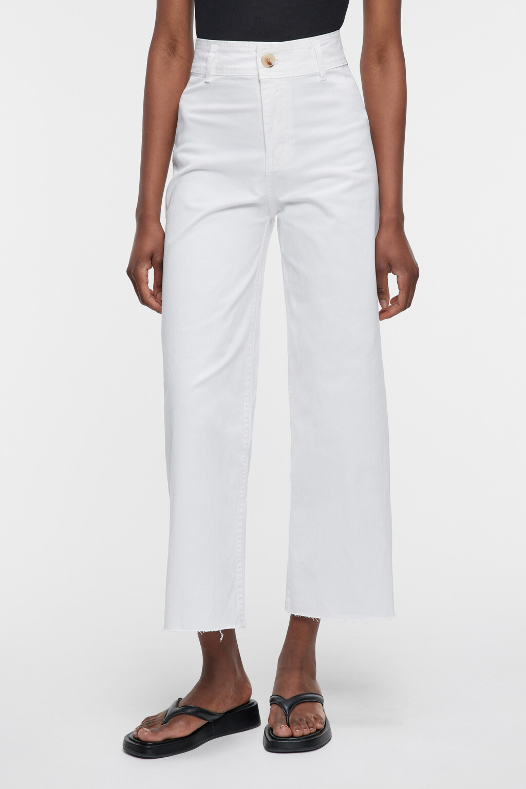 Джинсы-трубы wide leg широкие с обрезанными краями - цвет белый - 2