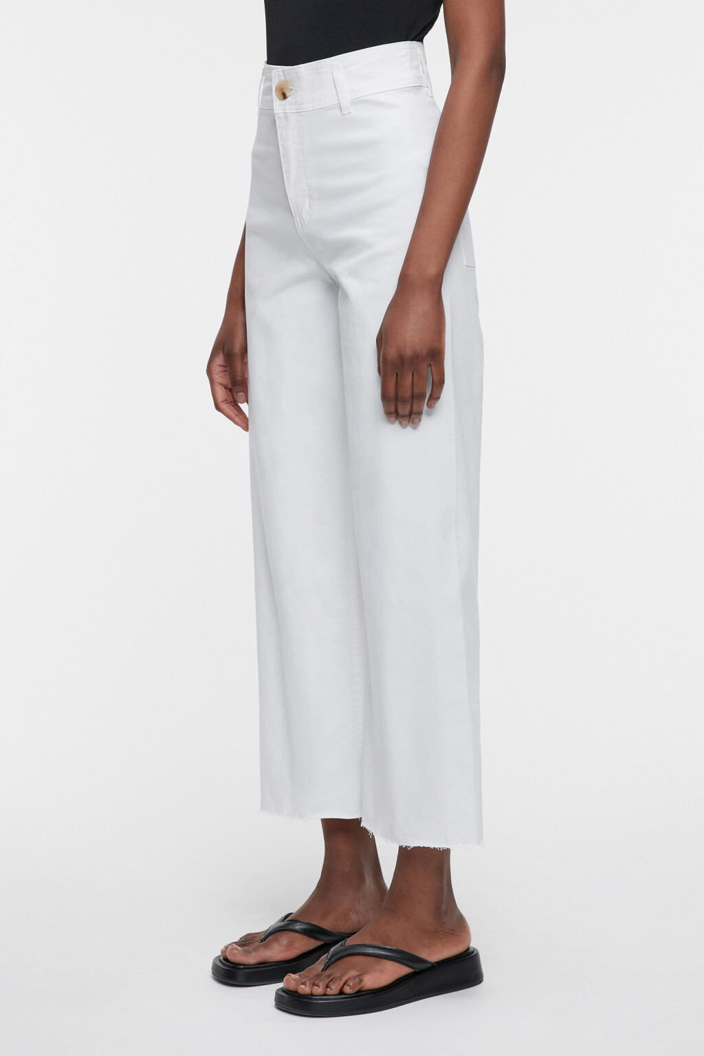 Джинсы-трубы wide leg широкие с обрезанными краями - цвет белый - 3