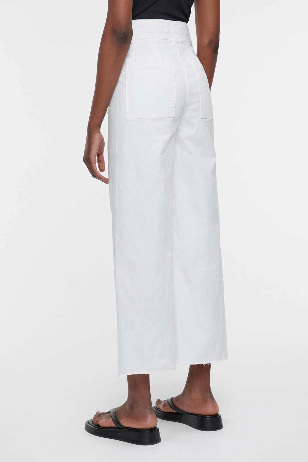 Джинсы-трубы wide leg широкие с обрезанными краями - цвет белый - 4