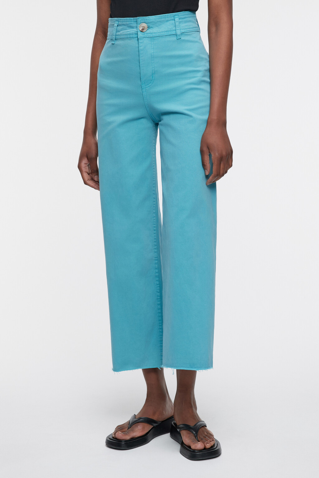 Джинсы-трубы wide leg широкие с обрезанными краями - цвет голубой - 2