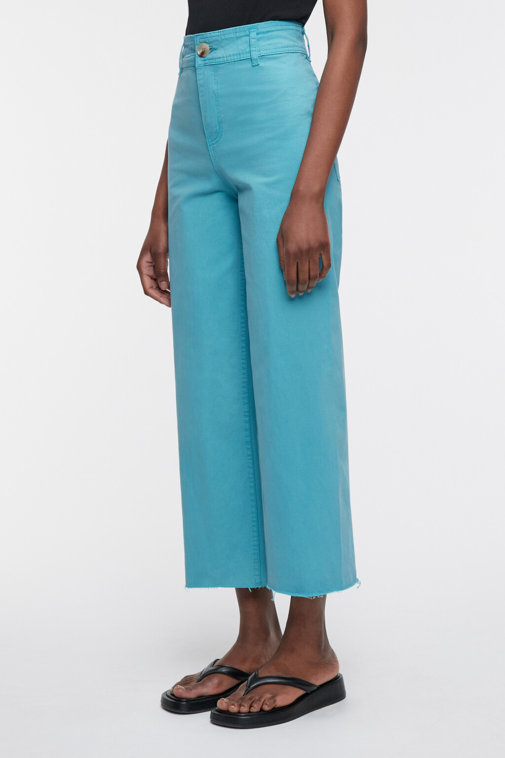 Джинсы-трубы wide leg широкие с обрезанными краями - цвет голубой - 3