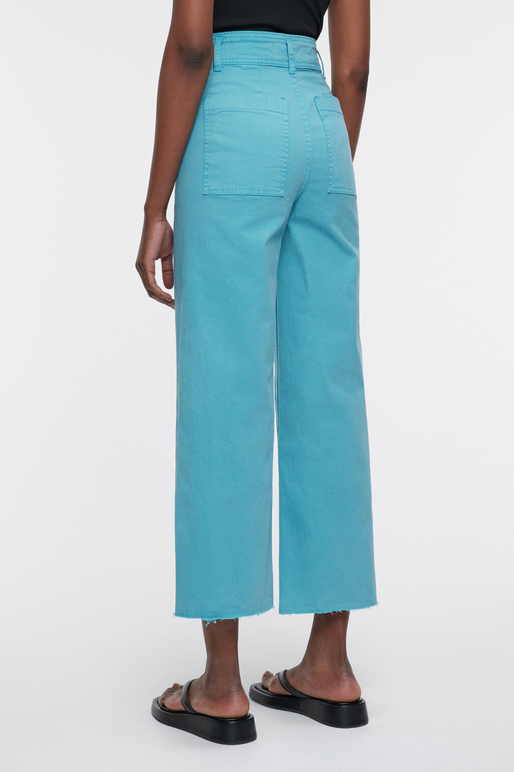 Джинсы-трубы wide leg широкие с обрезанными краями - цвет голубой - 4