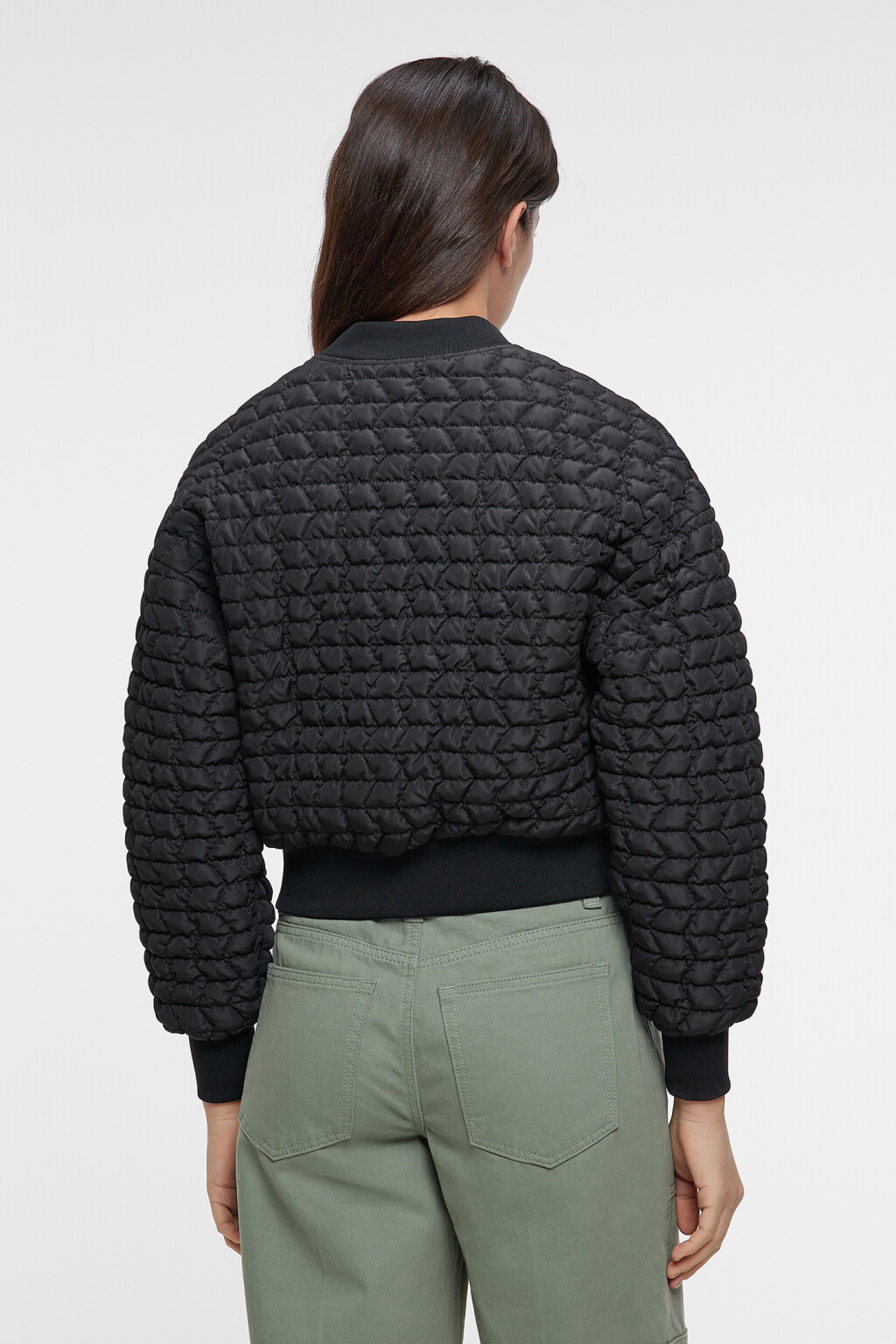 Куртка-бомбер укороченная с объемными стежками - цвет черный - 3