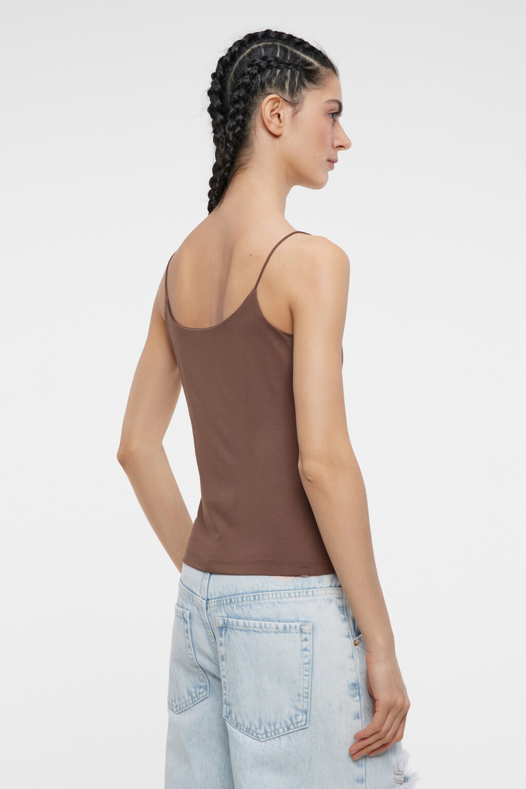 Топ-майка облегающий гладкий на тонких бретелях - цвет бежевый - 3