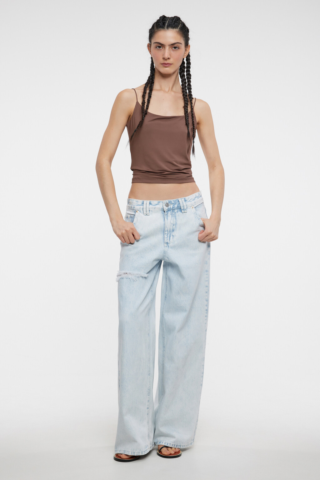 Топ-майка облегающий гладкий на тонких бретелях - цвет бежевый - 4