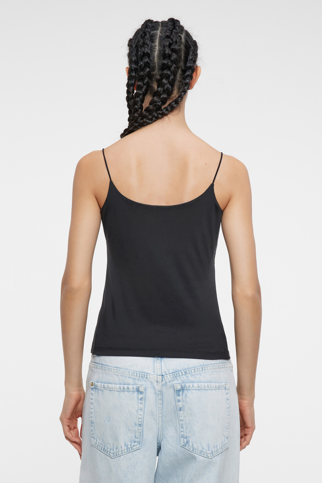 Топ-майка облегающий гладкий на тонких бретелях - цвет черный - 3